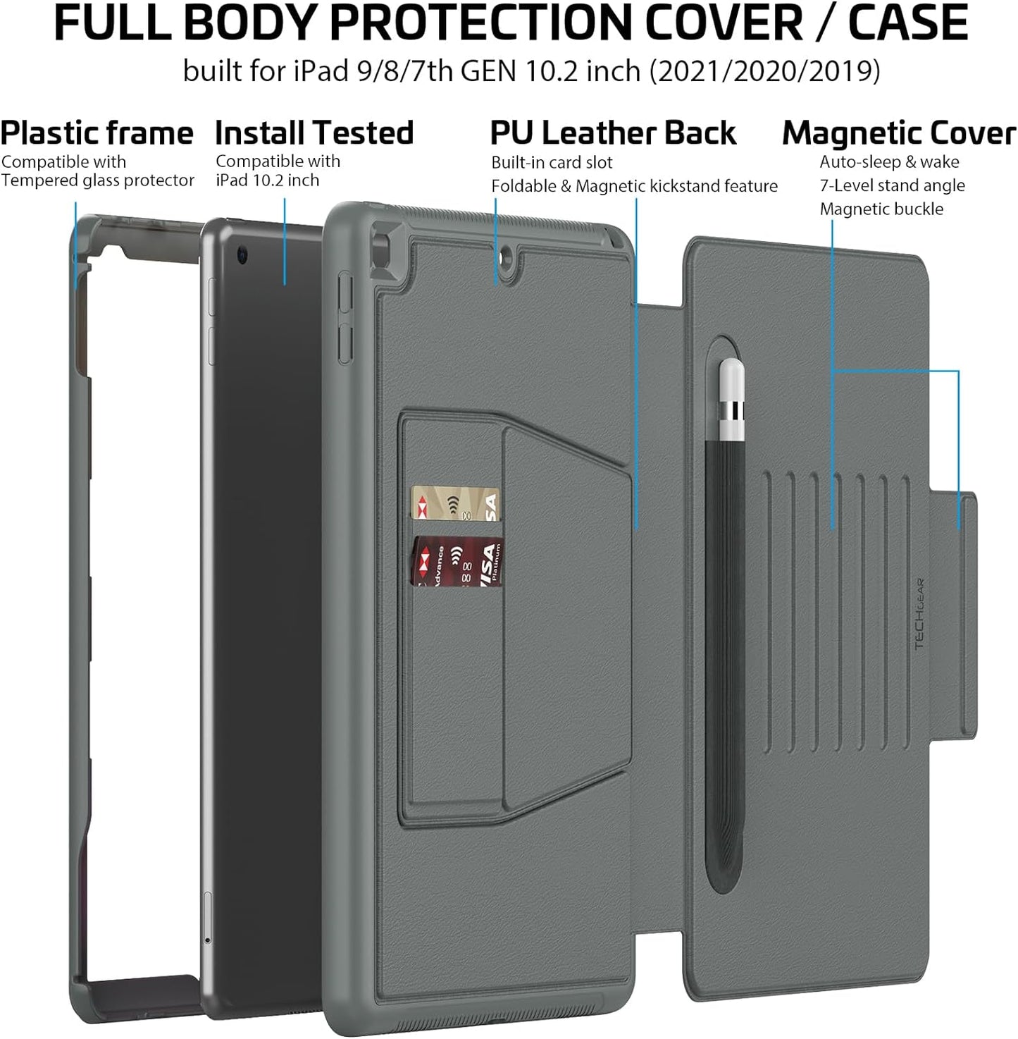 [Enduro Case] Tough Strong Magnetic & Flip Case [Auto Sleep/Wake] Cover with Multi-Angle Stand & Card Slot For Apple iPad 10.2" 2021-2019 9th-7th Gen