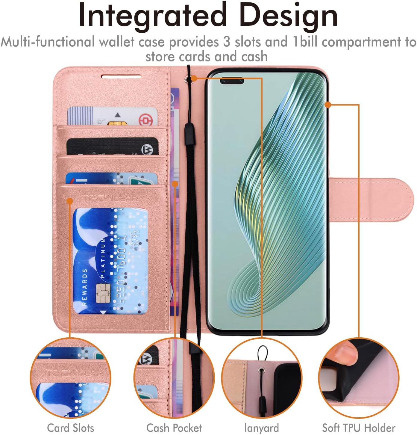 [Wallet Case] Protective Cover with Cash & Card Holder, Stand and Wrist Strap For Honor Magic 5 Pro 5G