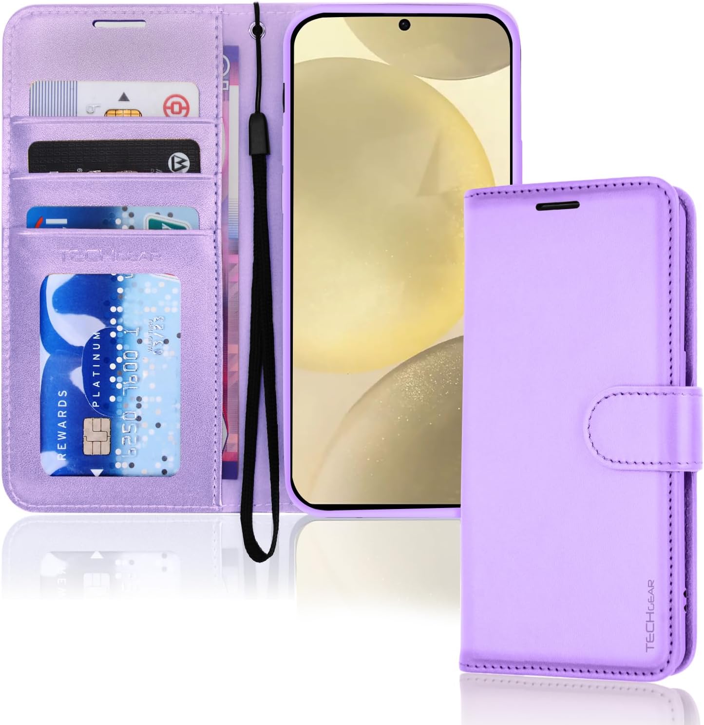 [Wallet Case] Protective Cover with Cash & Card Holder, Stand and Wrist Strap For Samsung Galaxy S24 Plus
