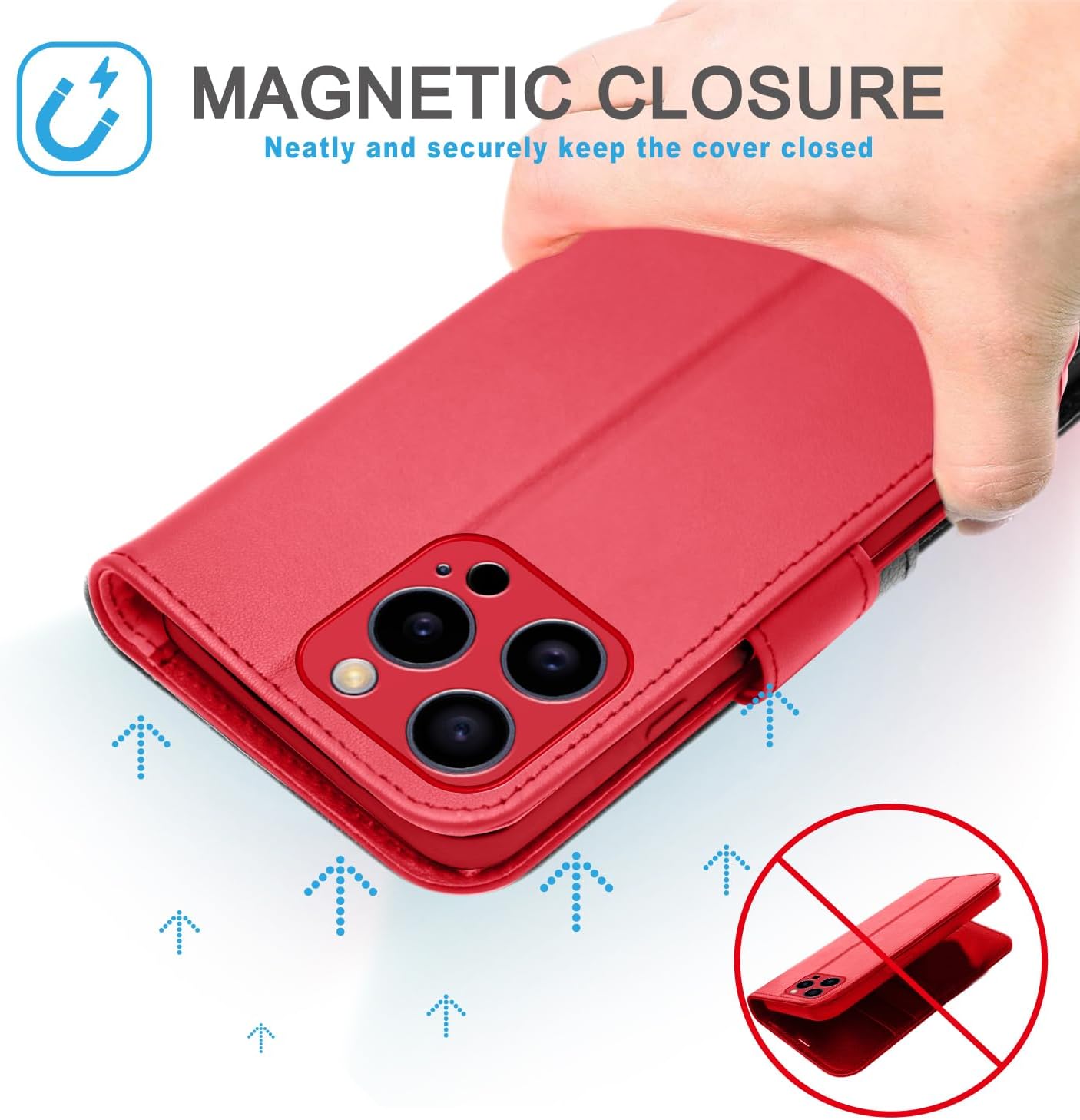 [Leather Wallet Case] Genuine Leather [RFID Blocking] Magnetic Flip Case with Card & Slots and Stand For iPhone 15 Pro