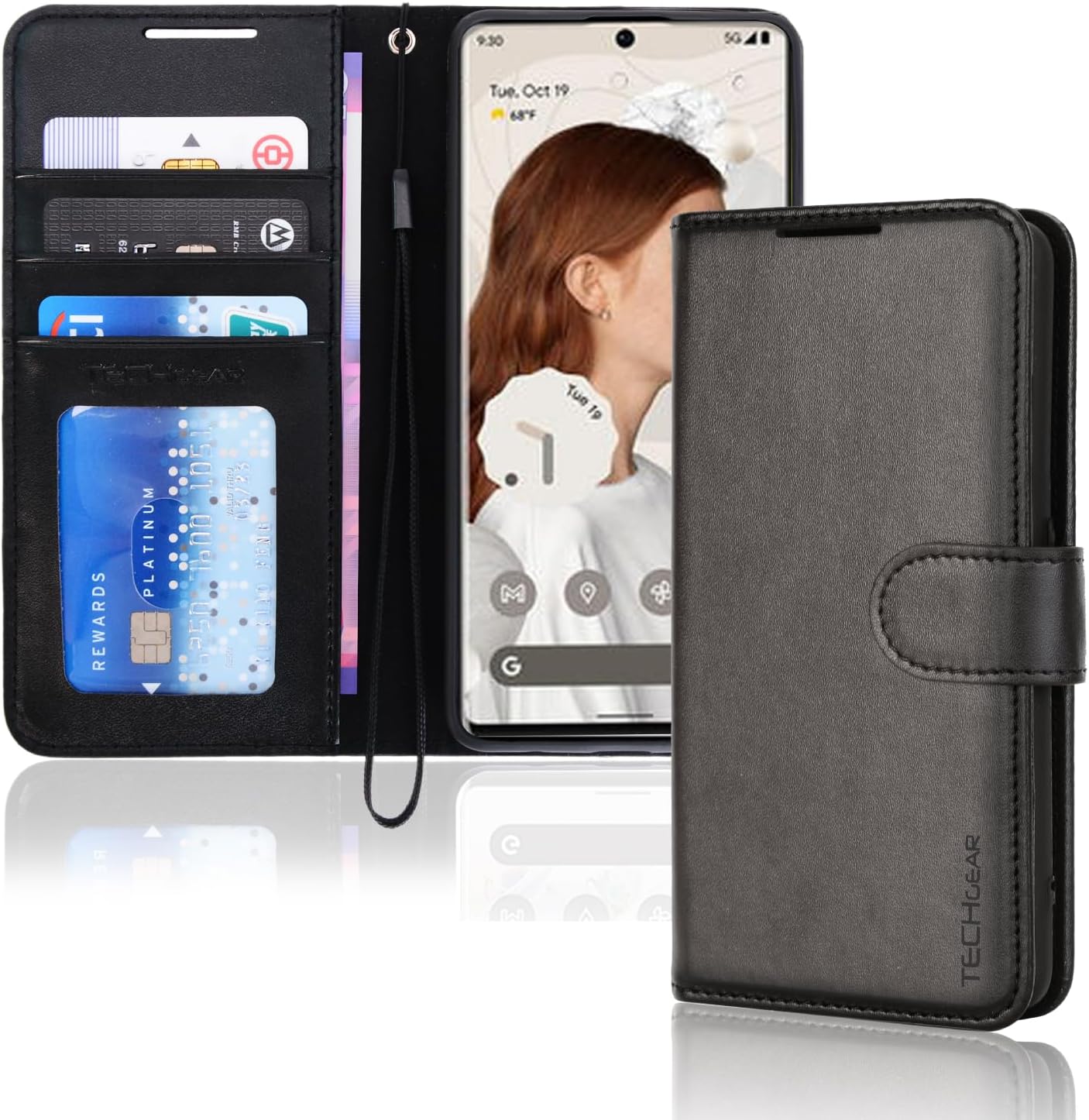 [Wallet Case] Protective Cover with Cash & Card Holder, Stand and Wrist Strap For Google Pixel 8 Pro
