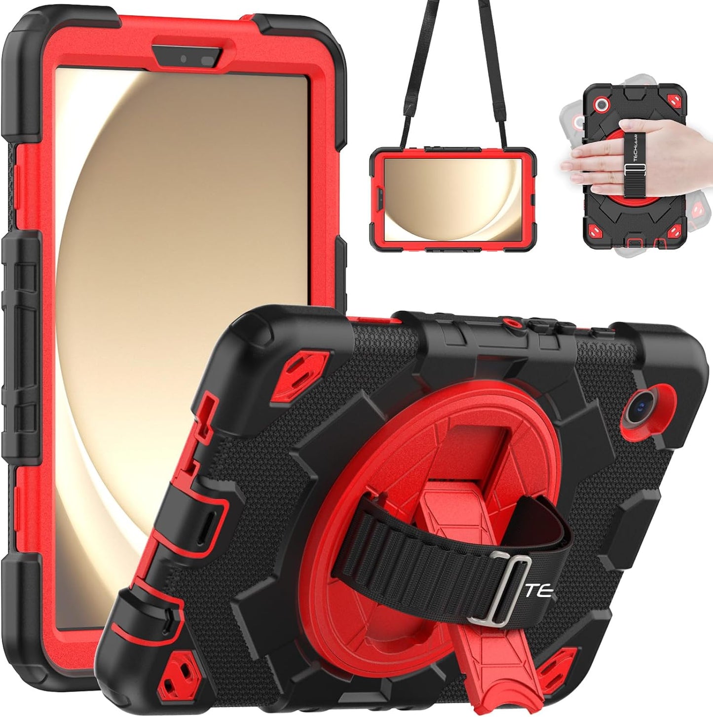 [SUPE Case] Tough Shockproof Fun Case with 360 Rotating Stand, Hand & Shoulder Strap for Samsung Galaxy Tab A9 8.7" (SM-X110 / SM-X115)