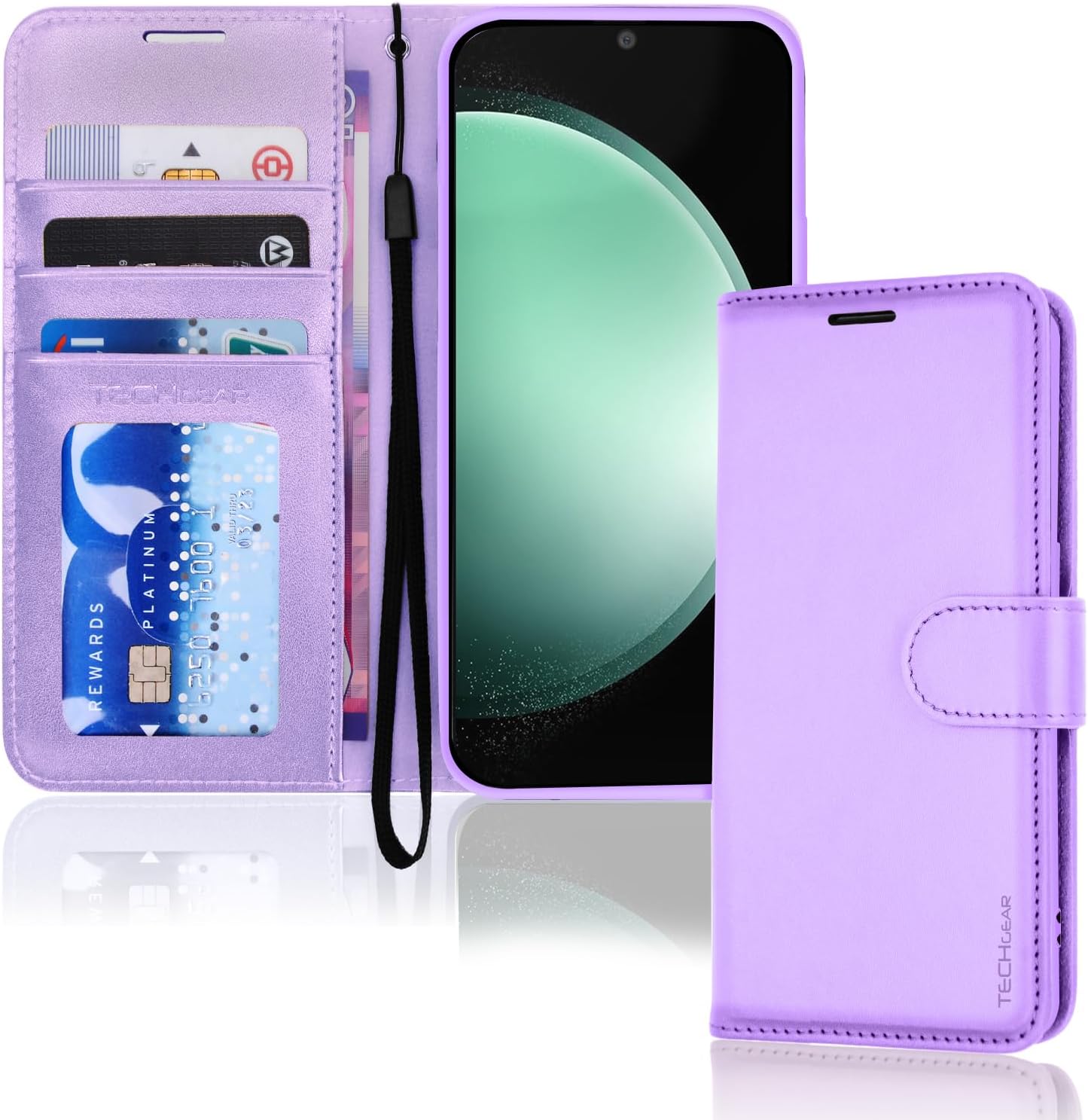 [Leather Wallet Case] Protective Cover with Cash & Card Holder, Stand and Wrist Strap For Samsung Galaxy S23 FE 5G