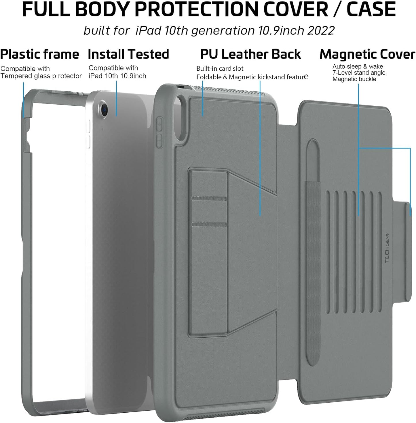 [Enduro Case] Tough Strong Magnetic & Flip Case [Auto Sleep/Wake] Cover with Multi-Angle Stand & Card Slot For Apple iPad 11th & 10th Generation, iPad 2025 / 2022