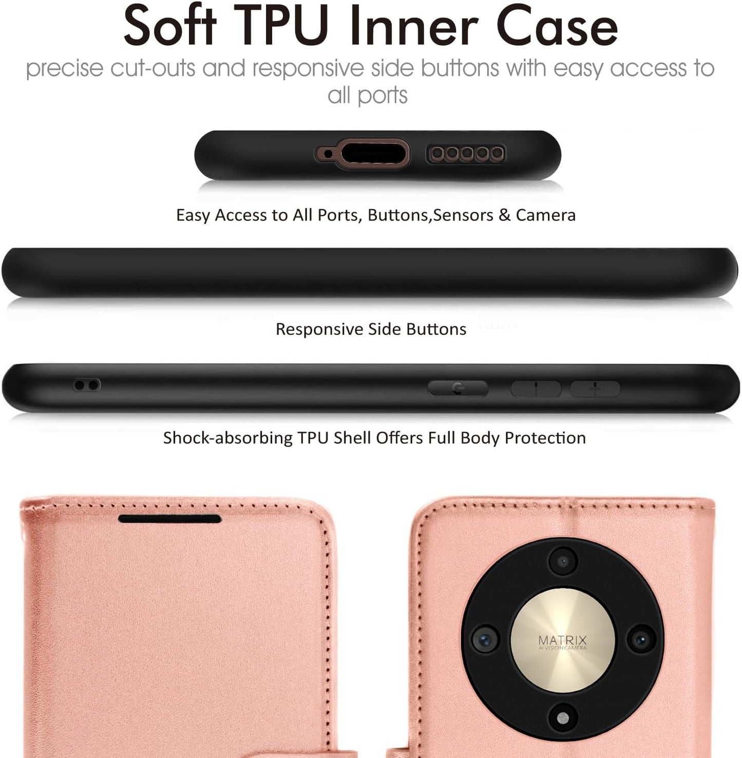 [Wallet Case] Protective Cover with Cash & Card Holder, Stand and Wrist Strap [RFID BLOCKING] For Honor Magic 6 Lite 5G