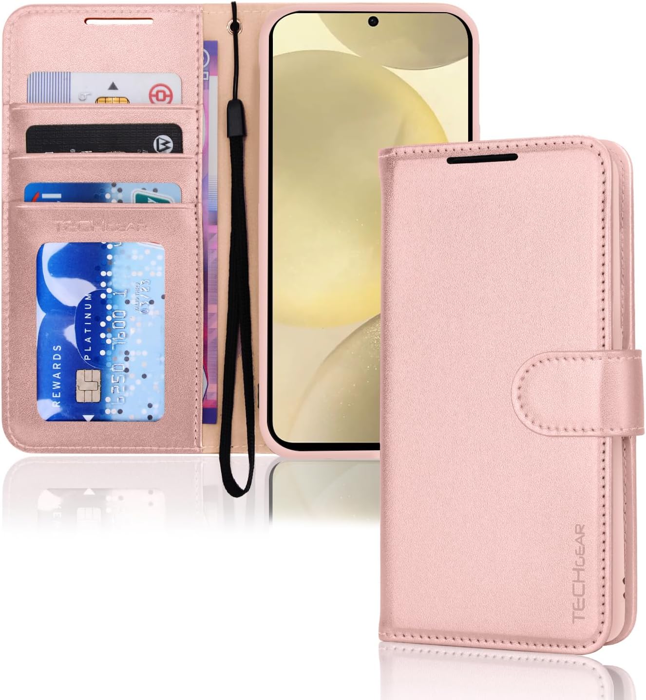 [Wallet Case] Protective Cover with Cash & Card Holder, Stand and Wrist Strap For Samsung Galaxy S24 Plus