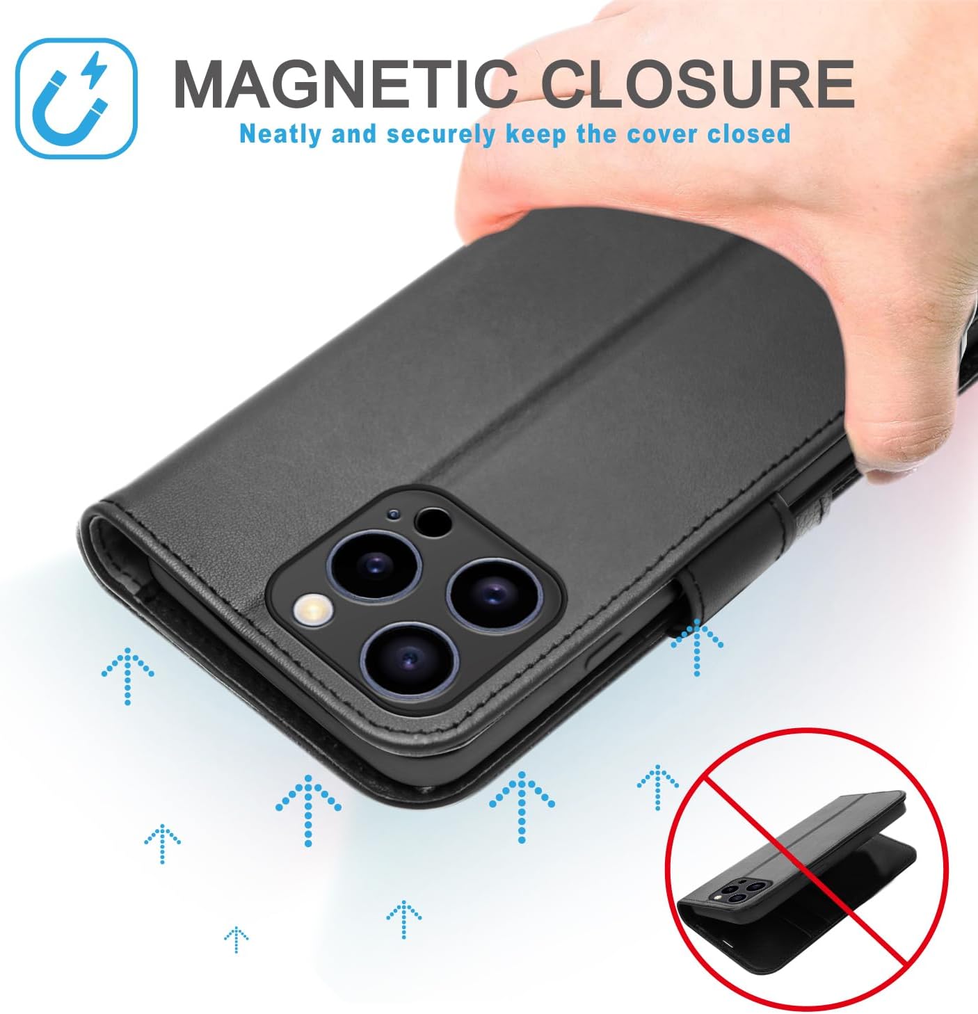 [Leather Wallet Case] Genuine Leather [RFID Blocking] Magnetic Flip Case with Card & Slots and Stand For iPhone 15 Pro