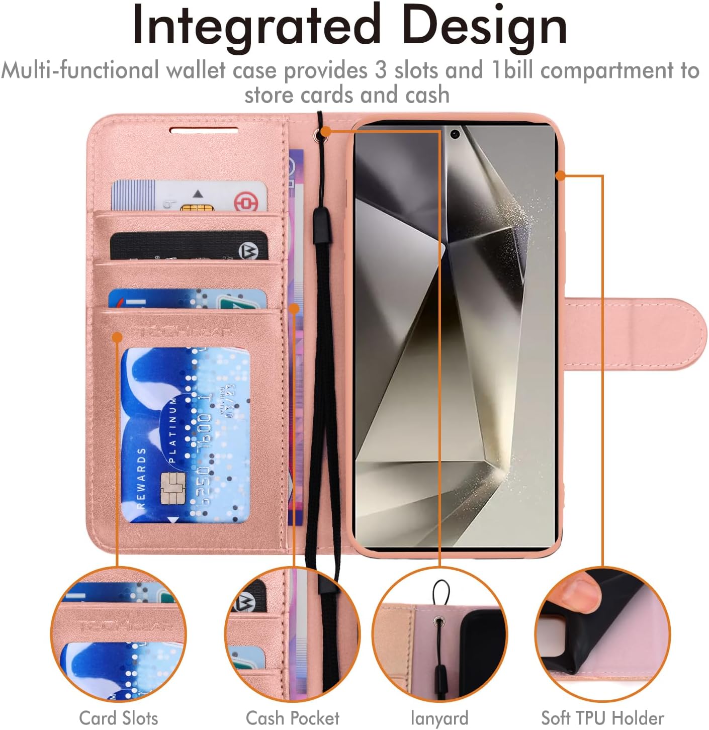 [Wallet Case] Protective Cover with Cash & Card Holder, Stand and Wrist Strap For Samsung Galaxy S24 Ultra
