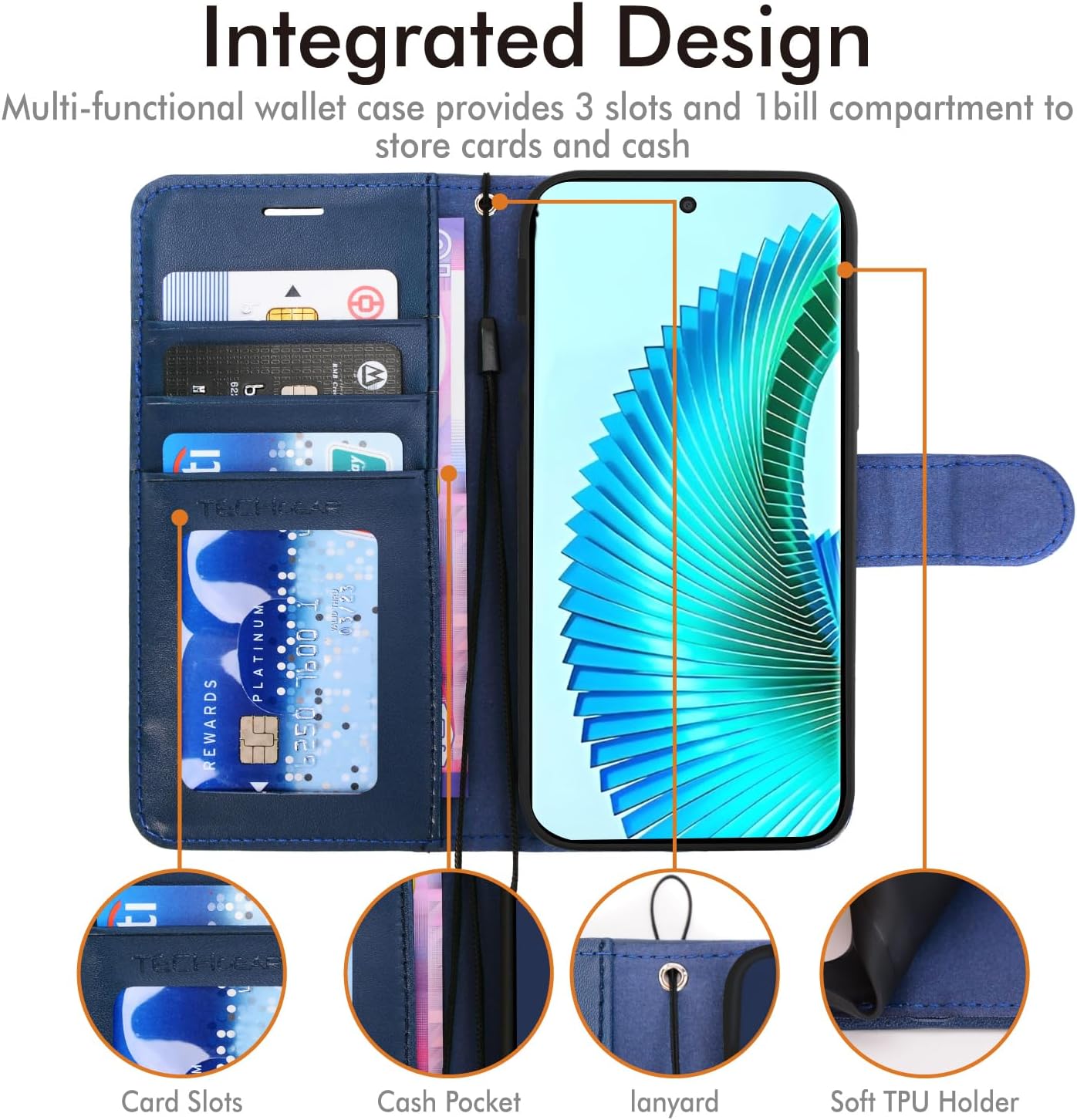 [Wallet Case] Protective Cover with Cash & Card Holder, Stand and Wrist Strap [RFID BLOCKING] For Honor Magic 6 Lite 5G