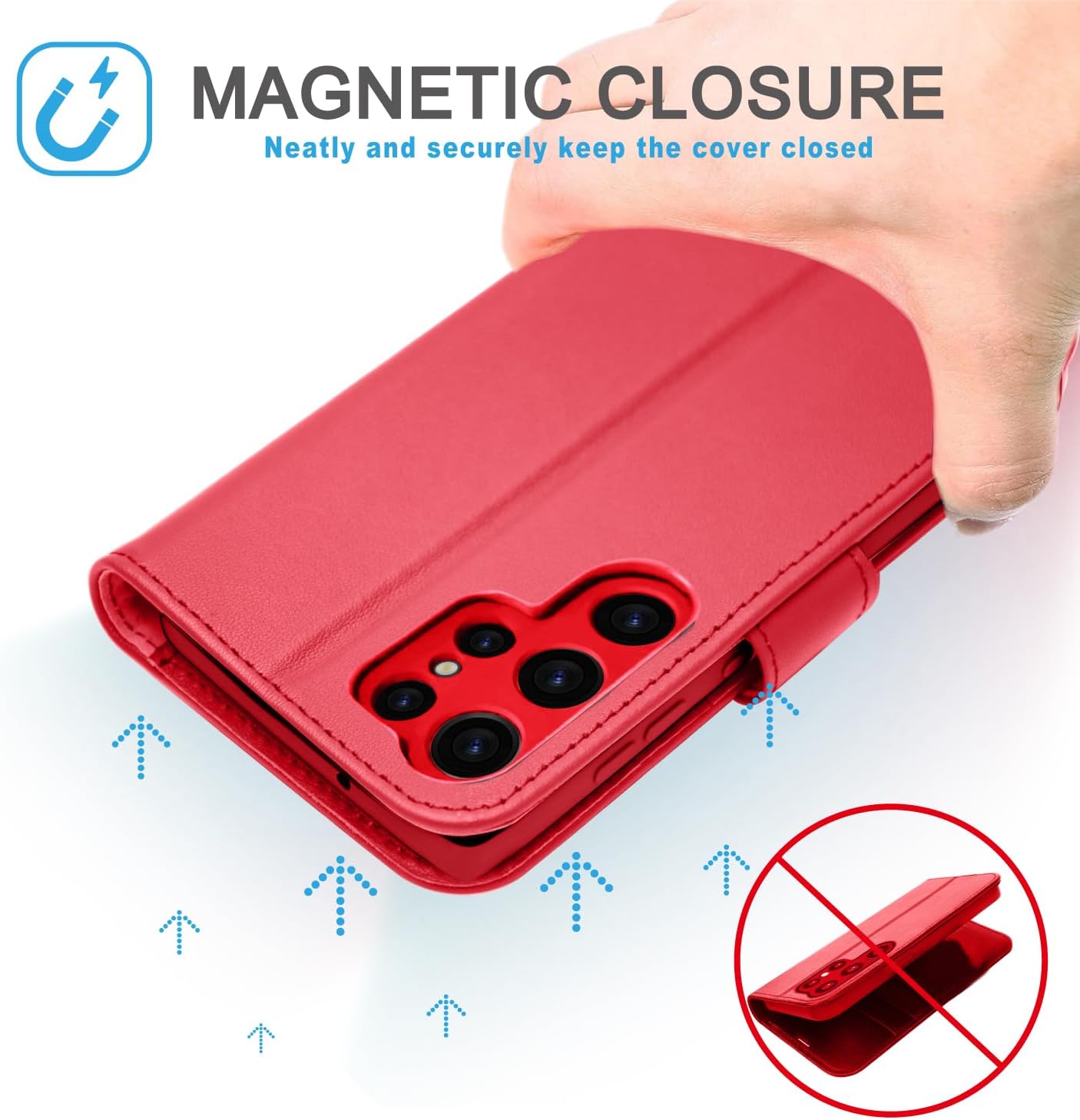 [Leather Wallet Case] Genuine Leather [RFID Blocking] Magnetic Flip Case with Card & Slots and Stand For Samsung Galaxy S24 Ultra