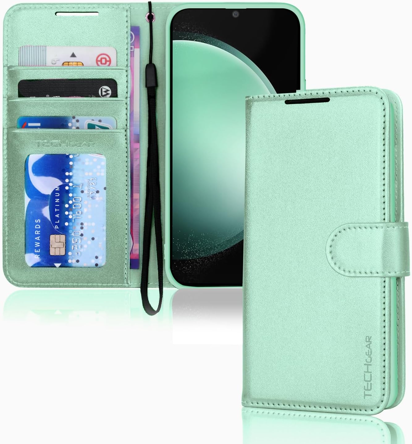 [Leather Wallet Case] Protective Cover with Cash & Card Holder, Stand and Wrist Strap For Samsung Galaxy S23 FE 5G
