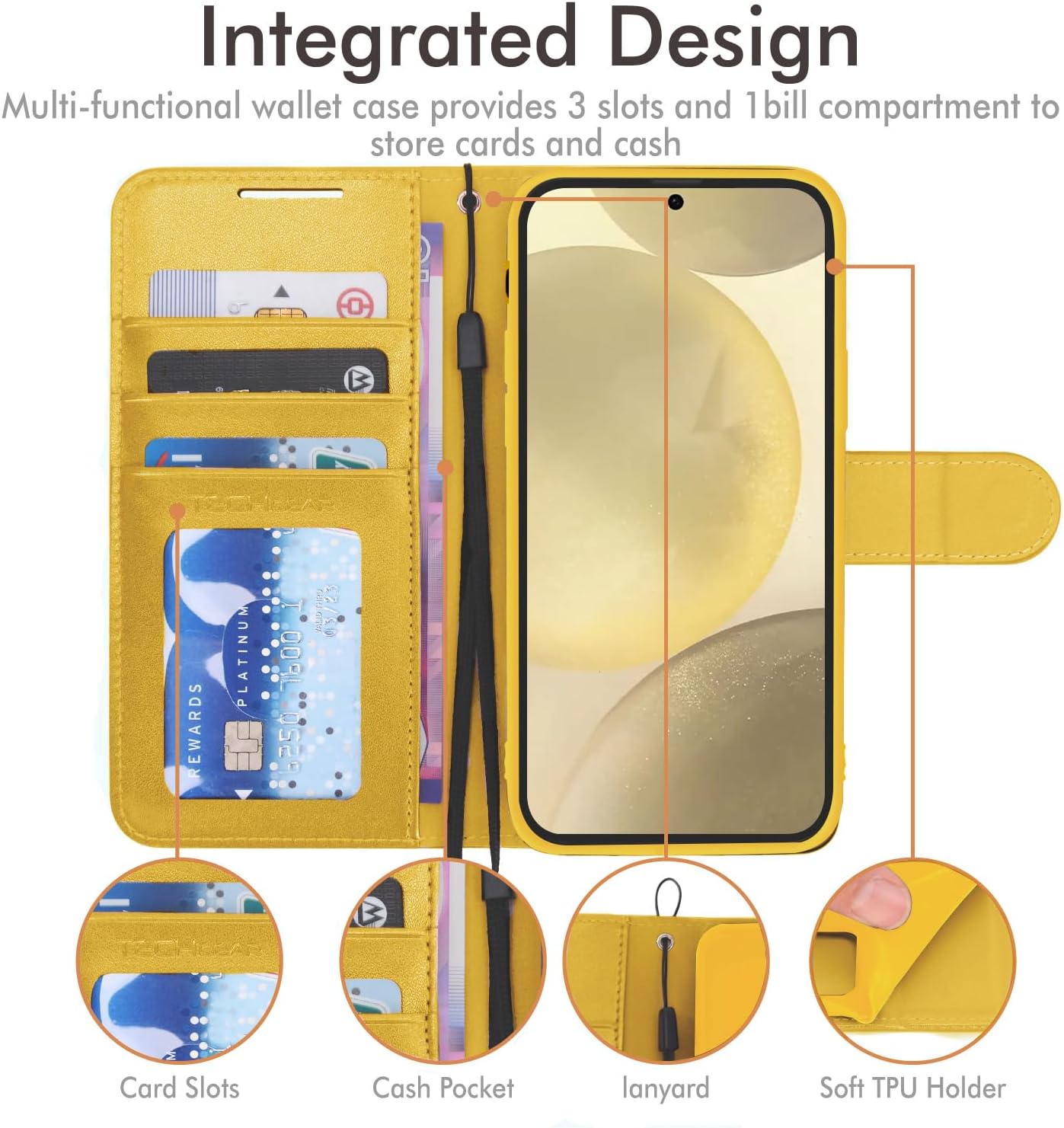 [Wallet Case] Protective Cover with Cash & Card Holder, Stand and Wrist Strap For Samsung Galaxy S24 Plus