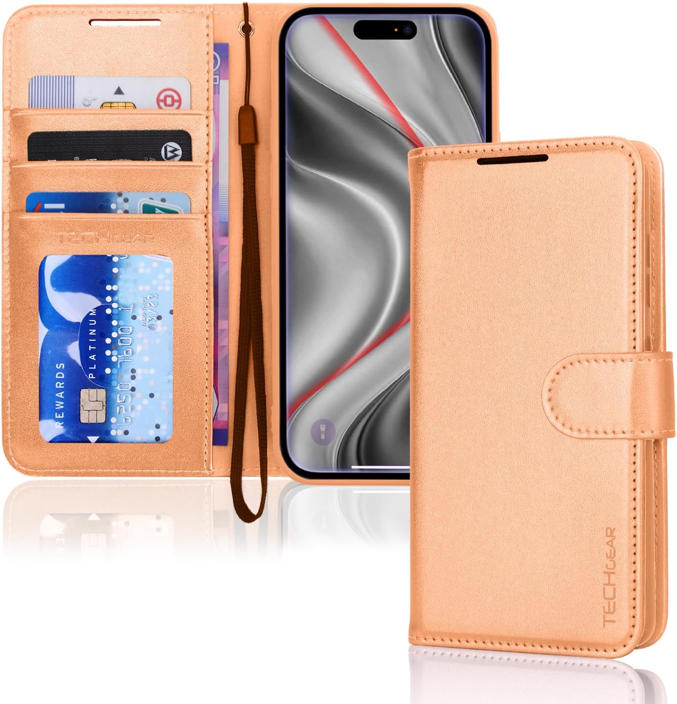 [Wallet Case] RFID Blocking, Leather Flip Cover with Card Holder, Kickstand, Wrist Strap, Magnetic Closure For Apple iPhone 17 Pro
