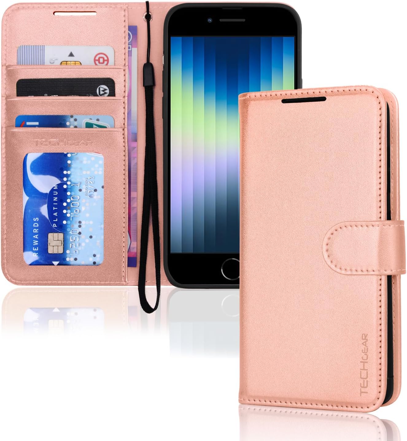 [Wallet Case] Protective Cover with Cash & Card Holder, Stand and Wrist Strap For Apple iPhone SE 3 / SE 2 / iPhone 8 7 6 6s 4.7"