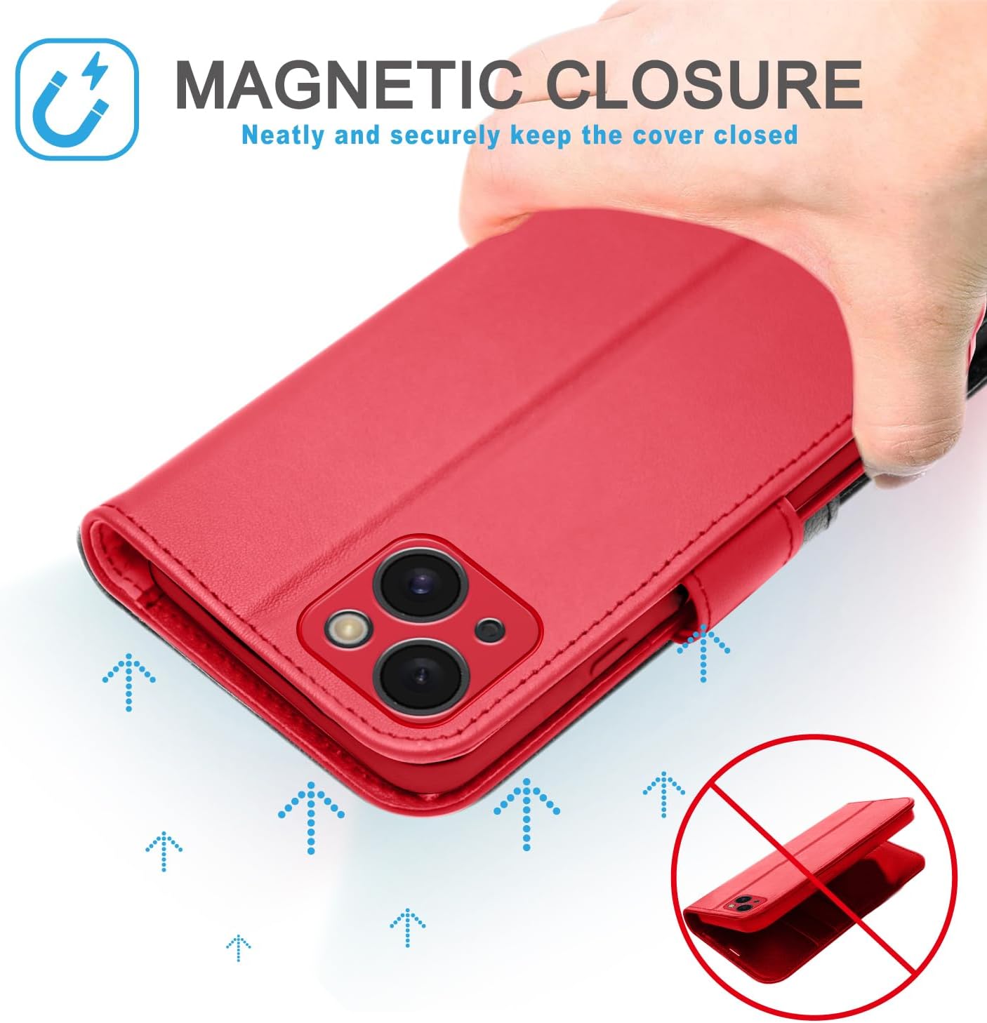 [Leather Wallet Case] Genuine Leather [RFID Blocking] Magnetic Flip Case with Card & Slots and Stand For iPhone 15 6.1"