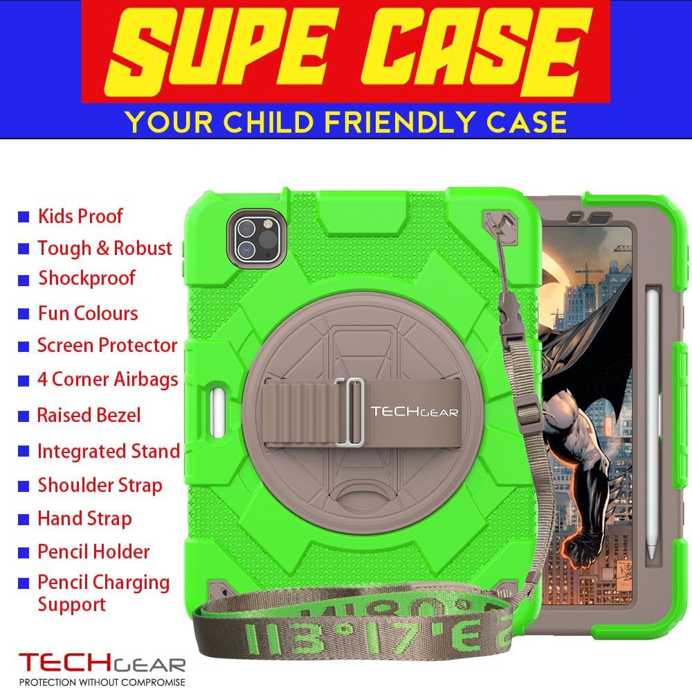 [SUPE Case] Tough Shockproof Fun Case with 360 Rotating Stand, Hand & Shoulder Strap for Apple iPad Air 10.9" 4th / 5th Gen & iPad Pro 11" 2022/2021