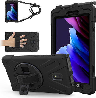 TECHGEAR X-Case fits Samsung Galaxy Tab Active 5 8.0" (SM-X306) Tough Rugged HEAVY DUTY Armour Shockproof Impact Case with 360 Rotating Stand, Hand Strap and Shoulder Strap Case - Black