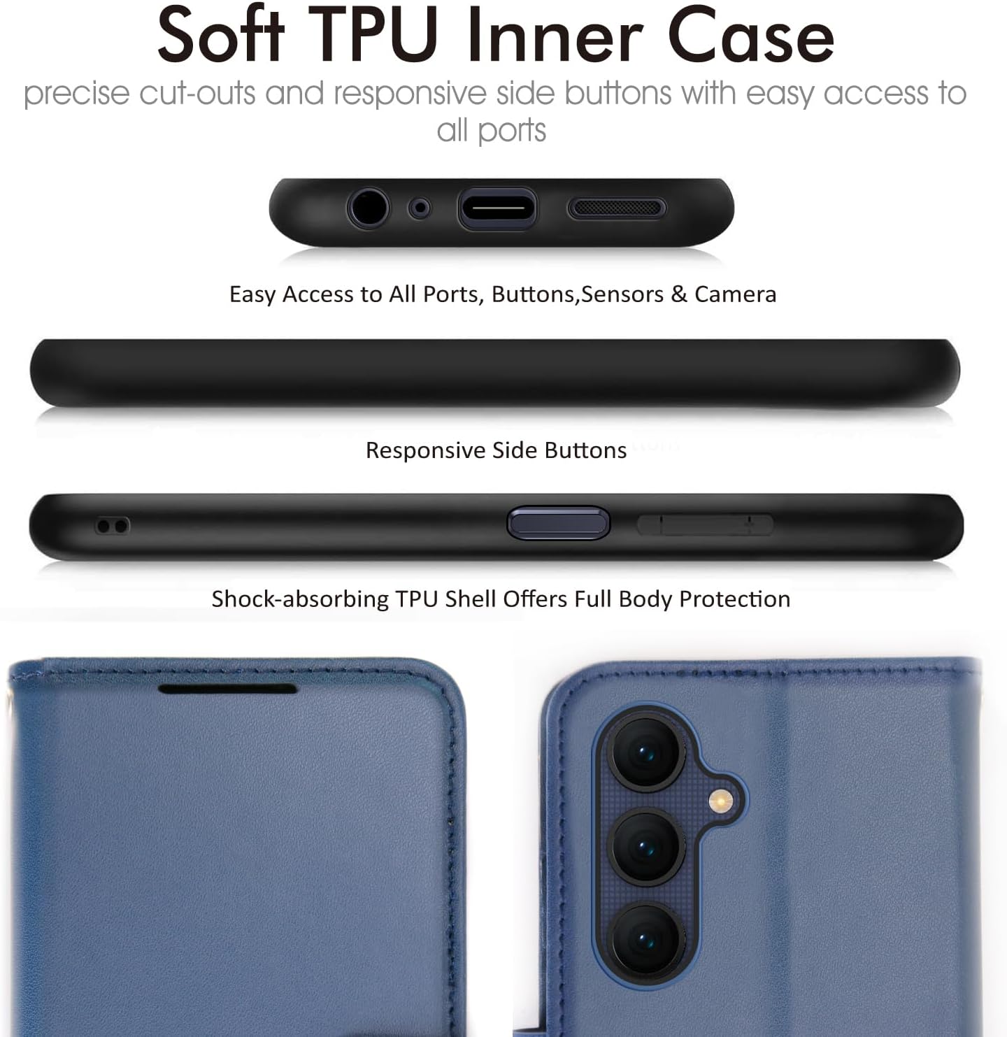 [Leather Wallet Case] Protective Cover with Cash & Card Holder, Stand and Wrist Strap For Samsung Galaxy A25 5G