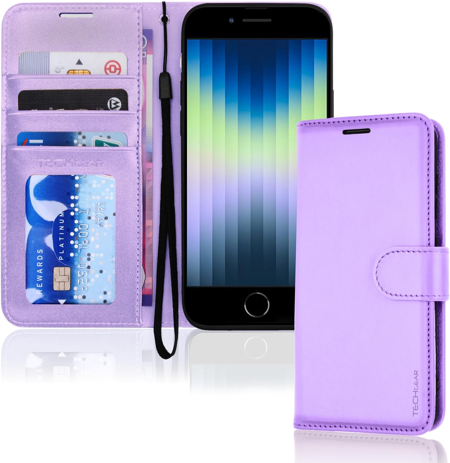 [Wallet Case] Protective Cover with Cash & Card Holder, Stand and Wrist Strap For Apple iPhone SE 3 / SE 2 / iPhone 8 7 6 6s 4.7"