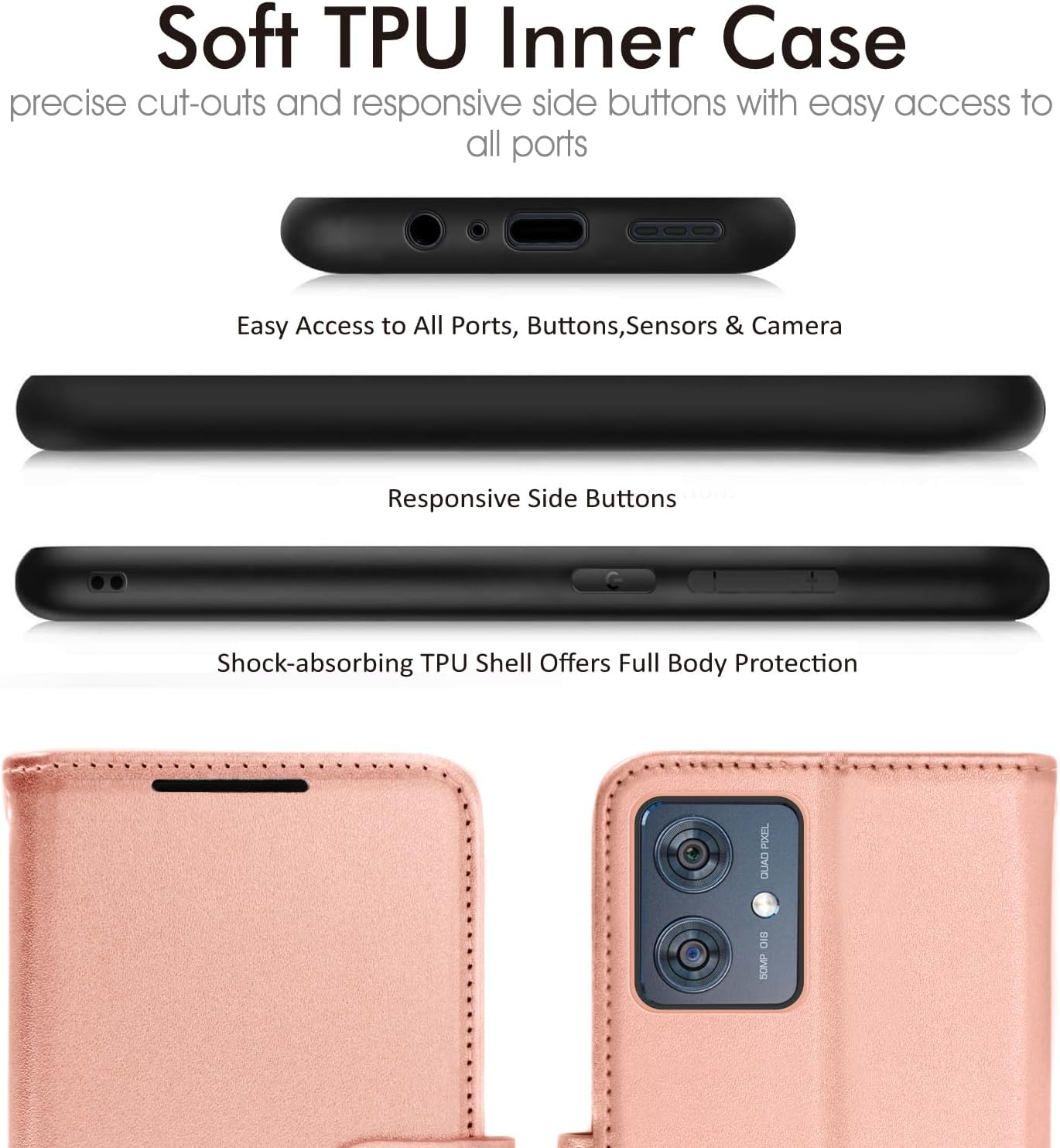 [Leather Wallet Case] Protective Cover with Cash & Card Holder, Stand and Wrist Strap For Motorola Moto G54 5G