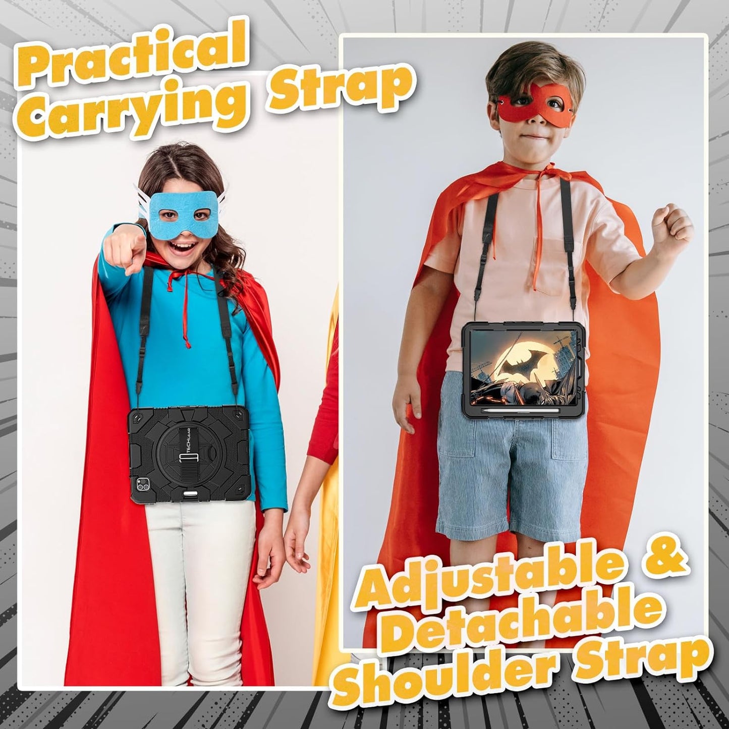 [SUPE Case] Tough Shockproof Fun Case with 360 Rotating Stand, Hand & Shoulder Strap for Apple iPad Air 10.9" 4th / 5th Gen & iPad Pro 11" 2022/2021