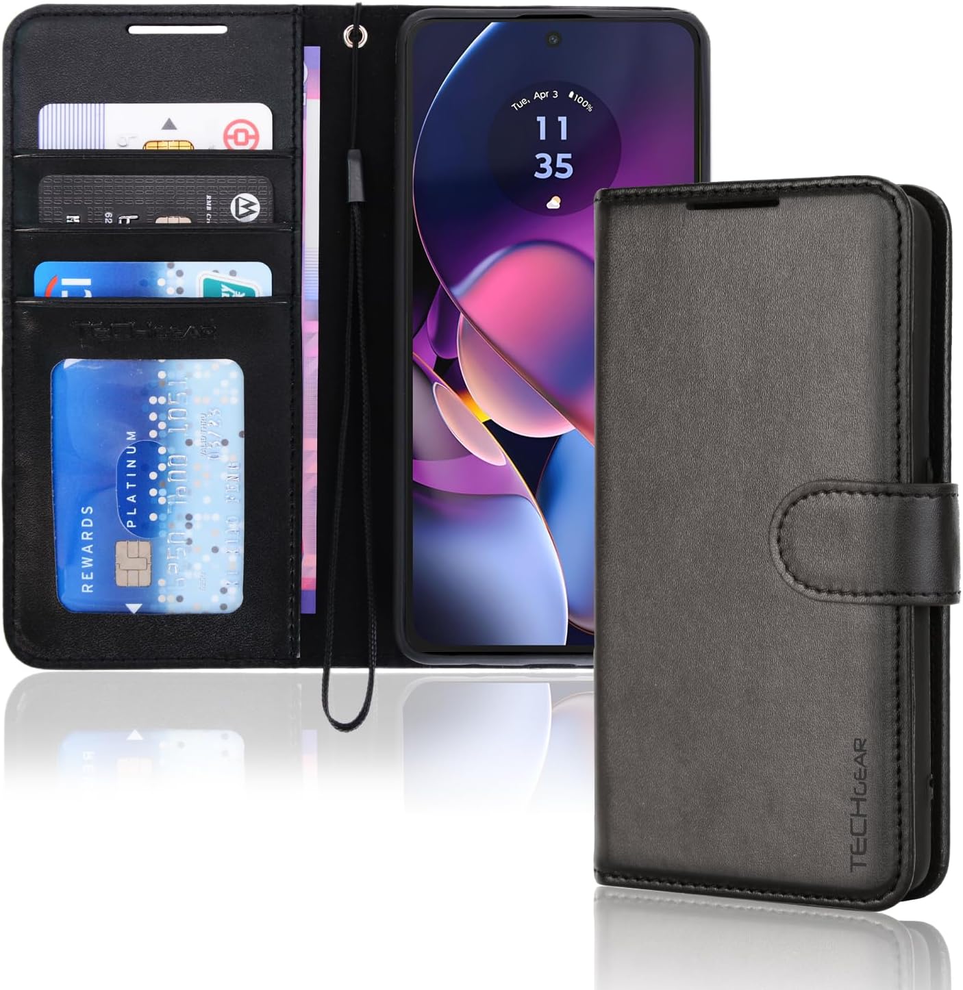 [Leather Wallet Case] Protective Cover with Cash & Card Holder, Stand and Wrist Strap For Motorola Moto G54 5G