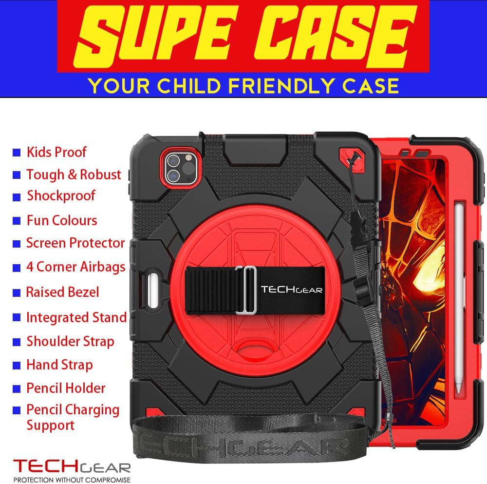 [SUPE Case] Tough Shockproof Fun Case with 360 Rotating Stand, Hand & Shoulder Strap for Apple iPad Air 10.9" 4th / 5th Gen & iPad Pro 11" 2022/2021