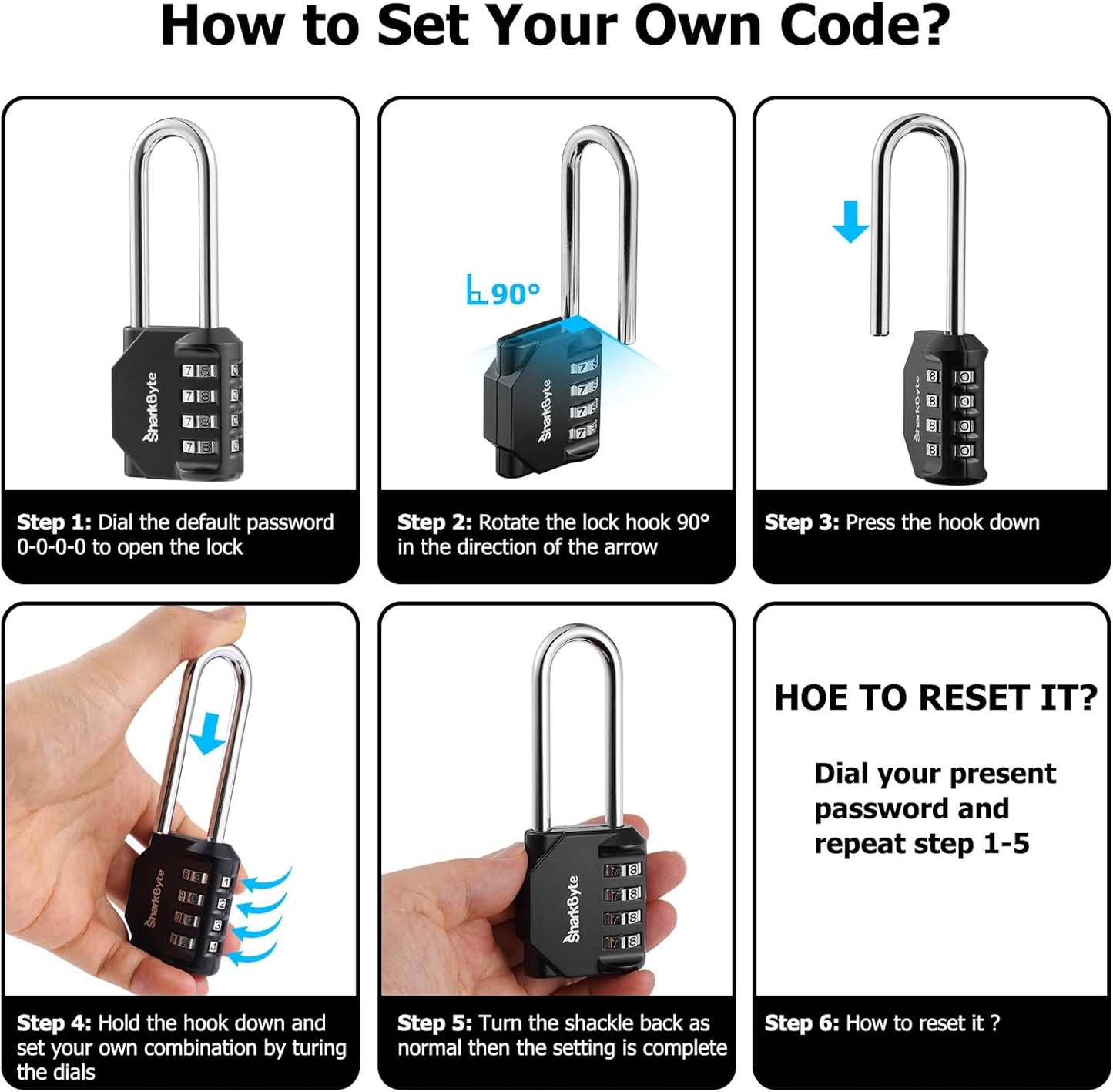 4-Dial Heavy Duty Combination Padlock [2.6" Long Shackle]