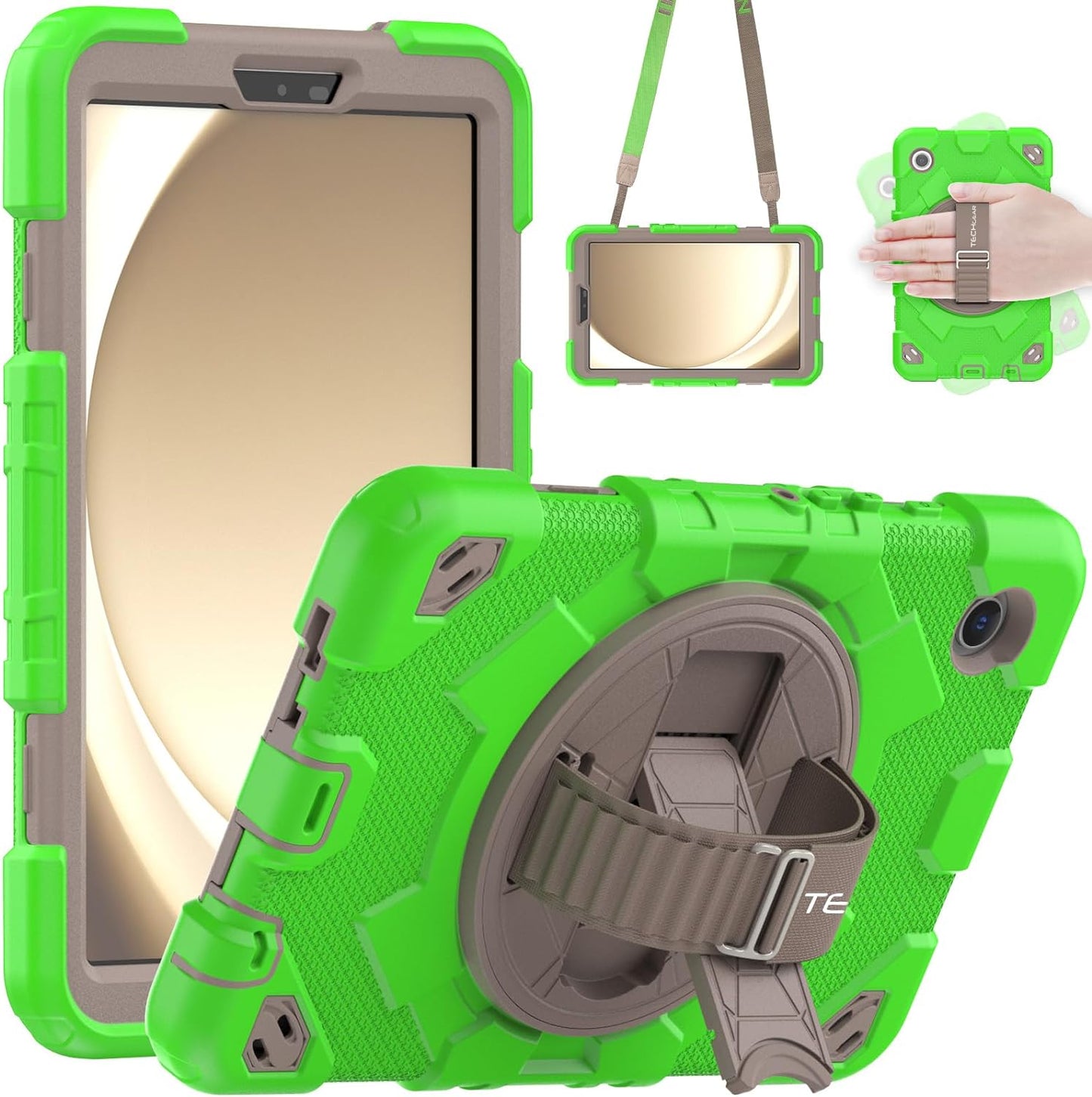 [SUPE Case] Tough Shockproof Fun Case with 360 Rotating Stand, Hand & Shoulder Strap for Samsung Galaxy Tab A9 8.7" (SM-X110 / SM-X115)