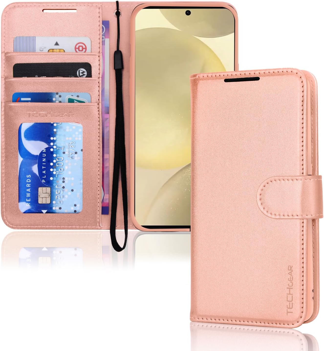 [Wallet Case] Protective Cover with Cash & Card Holder, Stand and Wrist Strap For Samsung Galaxy S24 Plus