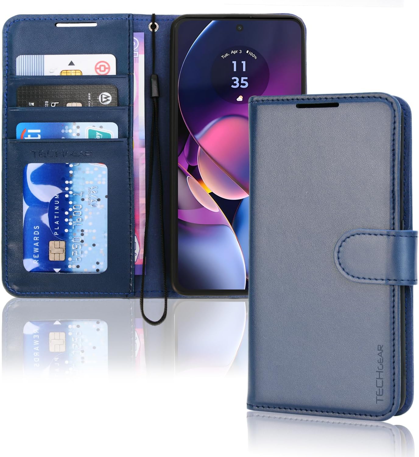 [Leather Wallet Case] Protective Cover with Cash & Card Holder, Stand and Wrist Strap For Motorola Moto G54 5G