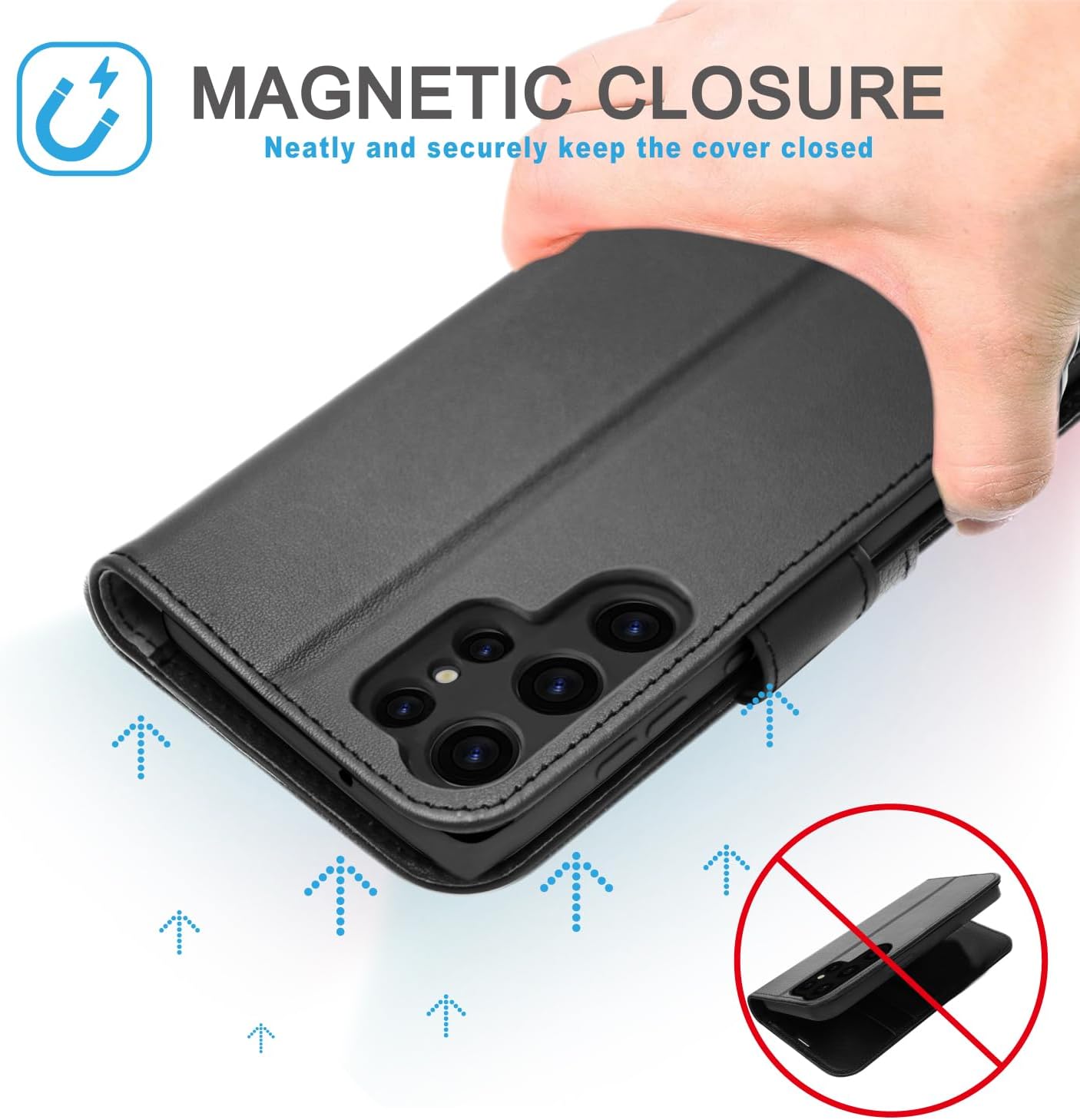 [Leather Wallet Case] Genuine Leather [RFID Blocking] Magnetic Flip Case with Card & Slots and Stand For Samsung Galaxy S24 Ultra
