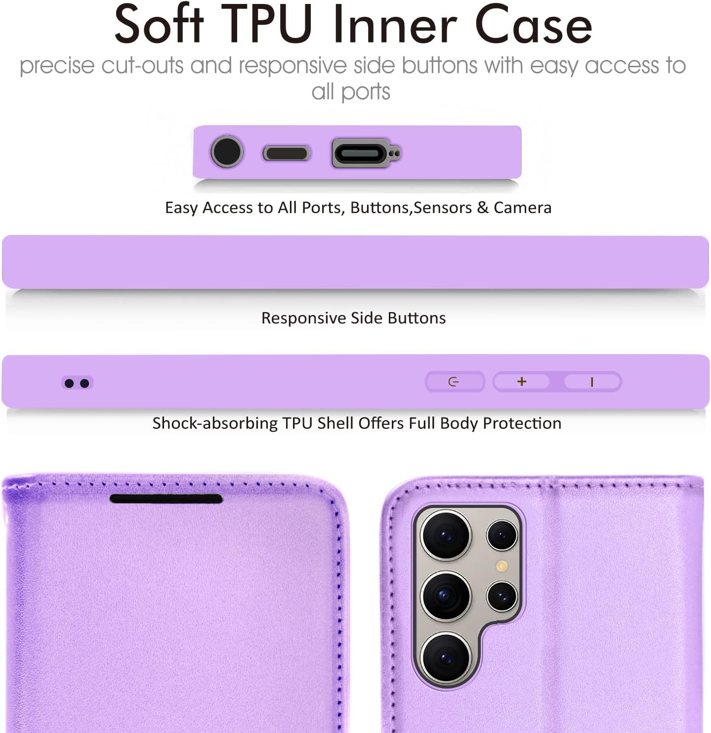 [Wallet Case] Protective Cover with Cash & Card Holder, Stand and Wrist Strap For Samsung Galaxy S24 Ultra