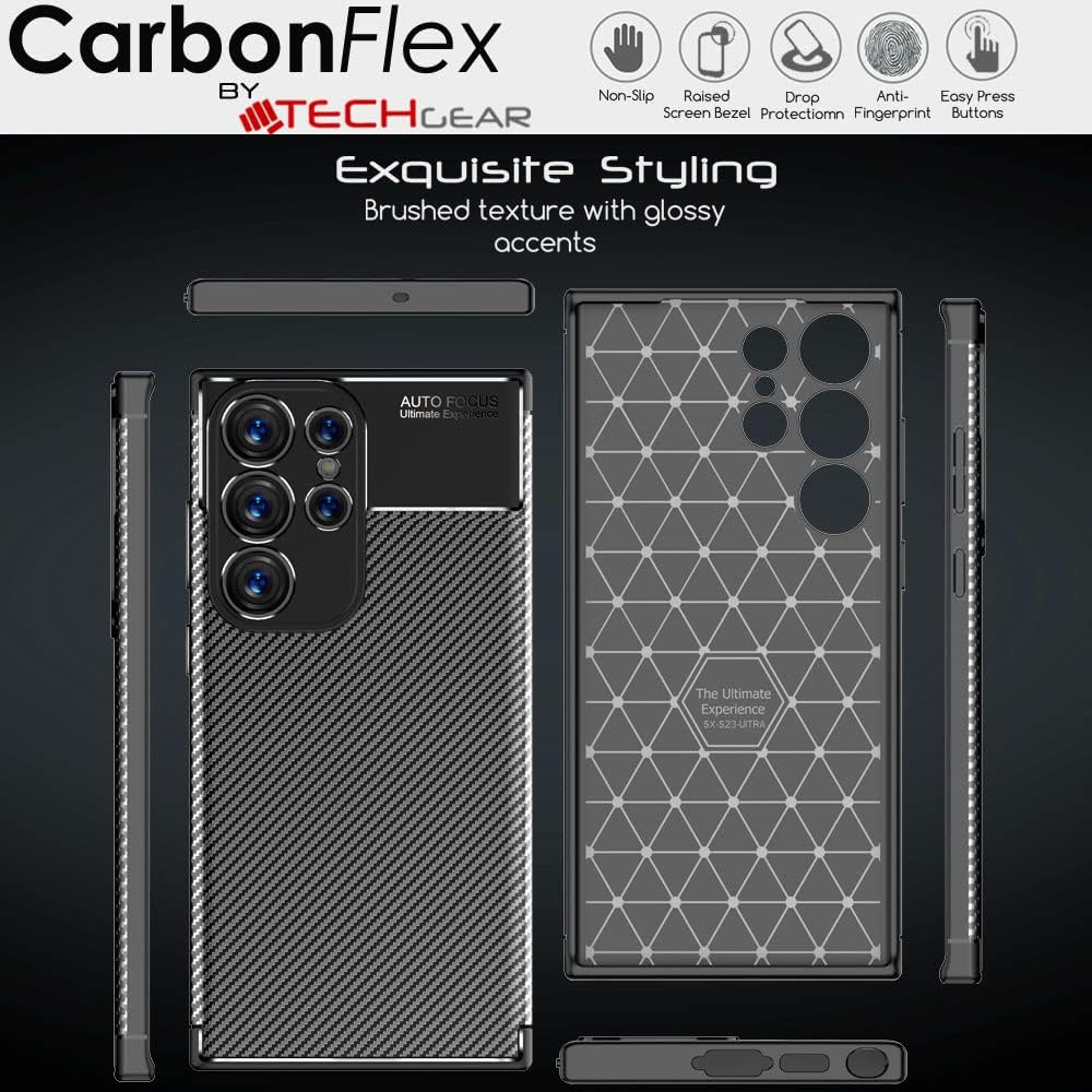 [CarbonFlex Case] Flexible, Shockproof, Ultra Slim, Soft TPU Protective Shell Cover with Carbon Fibre Detailing for Samsung Galaxy S24 Ultra