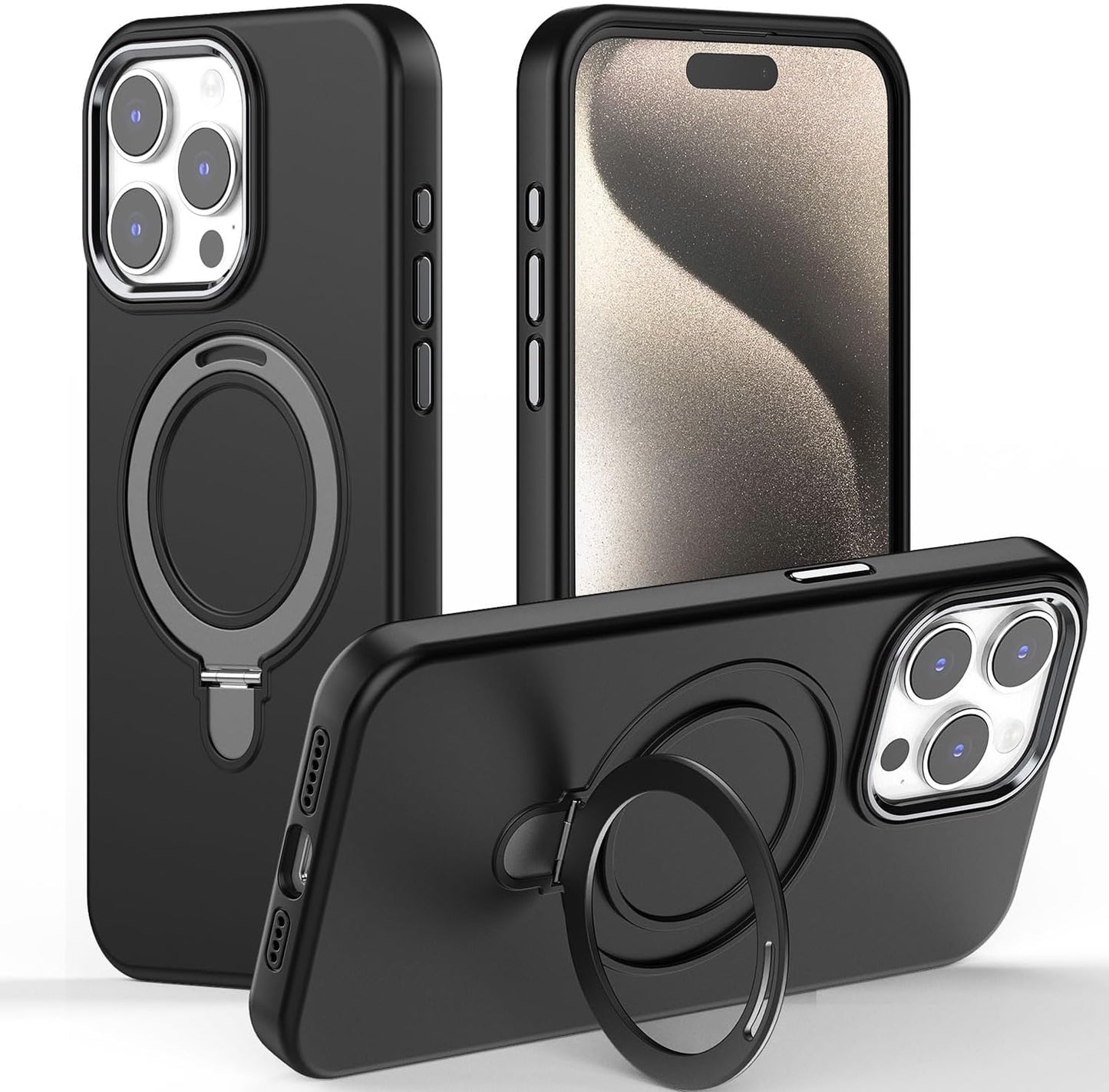 Premium Liquid Silicone Shockproof Anti-Scratch Magnetic Kickstand Case, Soft Microfibre Lining, Compatible with MagSafe Case for iPhone 15 Pro 6.1"