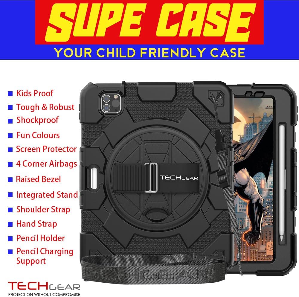 [SUPE Case] Tough Shockproof Fun Case with 360 Rotating Stand, Hand & Shoulder Strap for Apple iPad Air 10.9" 4th / 5th Gen & iPad Pro 11" 2022/2021