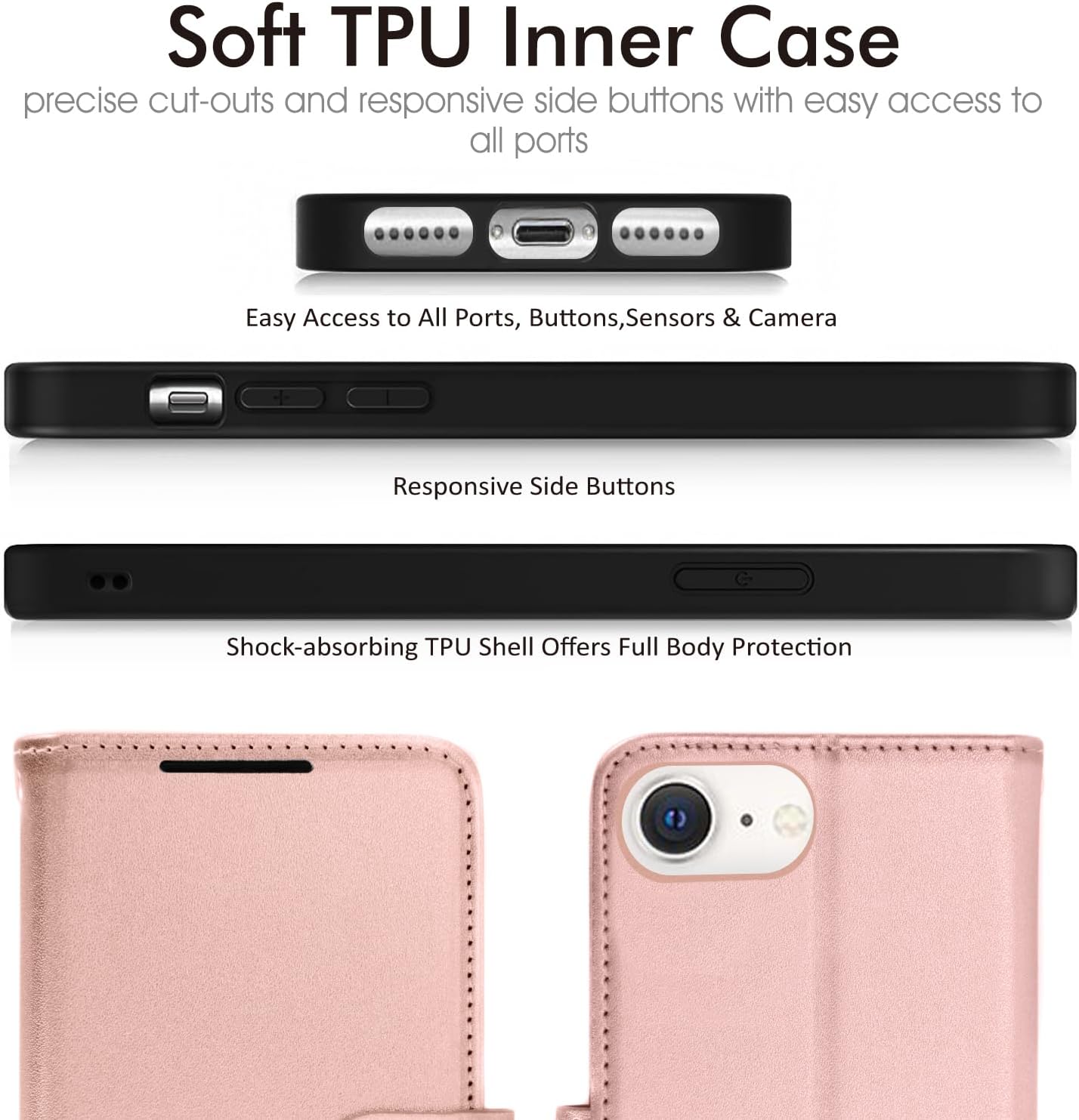 [Wallet Case] Protective Cover with Cash & Card Holder, Stand and Wrist Strap For Apple iPhone SE 3 / SE 2 / iPhone 8 7 6 6s 4.7"