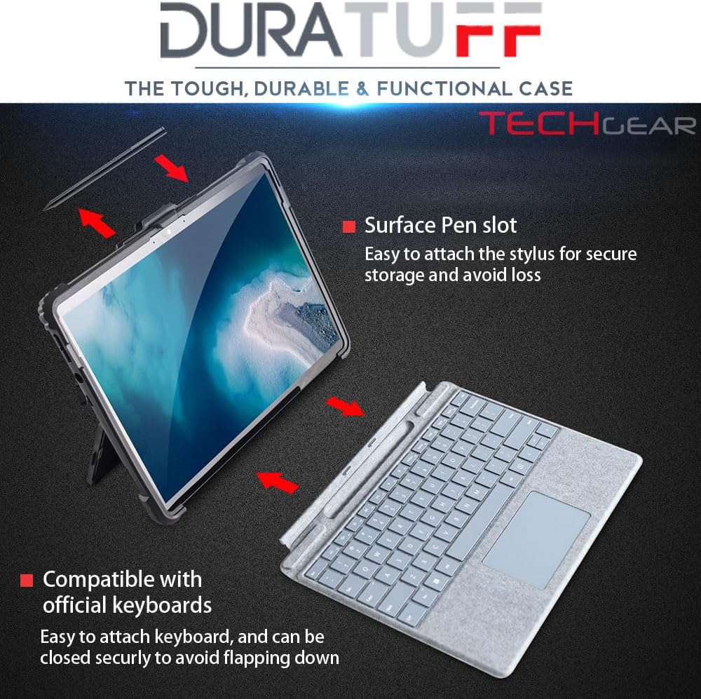 [DuraTUFF Case] Tough Rugged HEAVY DUTY Armour Shockproof Impact Case with Hand Strap, Shoulder Strap & Stand Cover for Microsoft Surface Pro 9