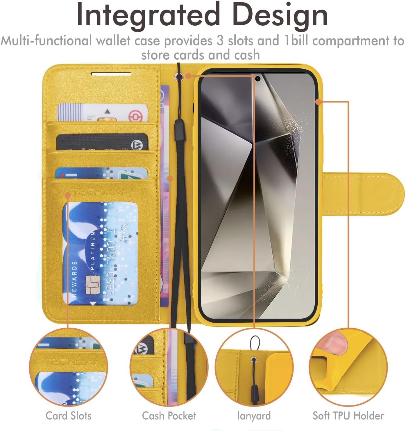 [Wallet Case] Protective Cover with Cash & Card Holder, Stand and Wrist Strap For Samsung Galaxy S24 Ultra