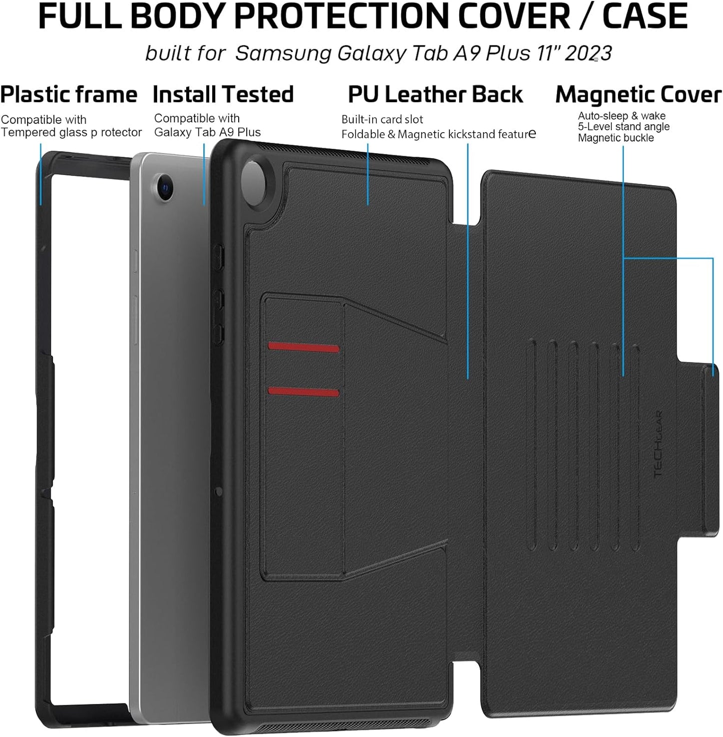 [Enduro Case] Tough Strong Magnetic & Flip Case [Auto Sleep/Wake] Cover with Multi-Angle Stand & Card Slot For Samsung Tab A9 Plus 11" (SM-X210/X215)