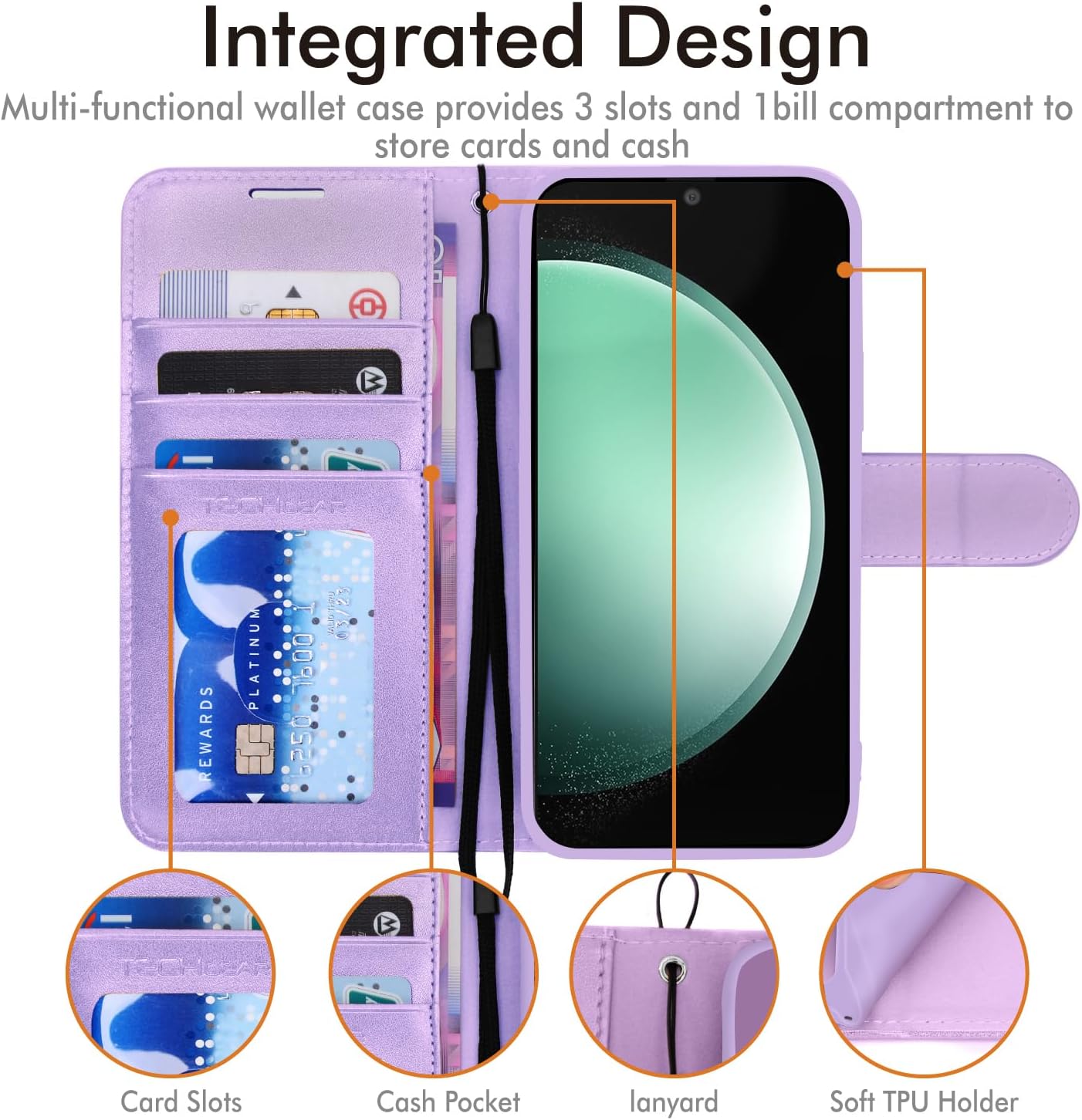 [Leather Wallet Case] Protective Cover with Cash & Card Holder, Stand and Wrist Strap For Samsung Galaxy S23 FE 5G