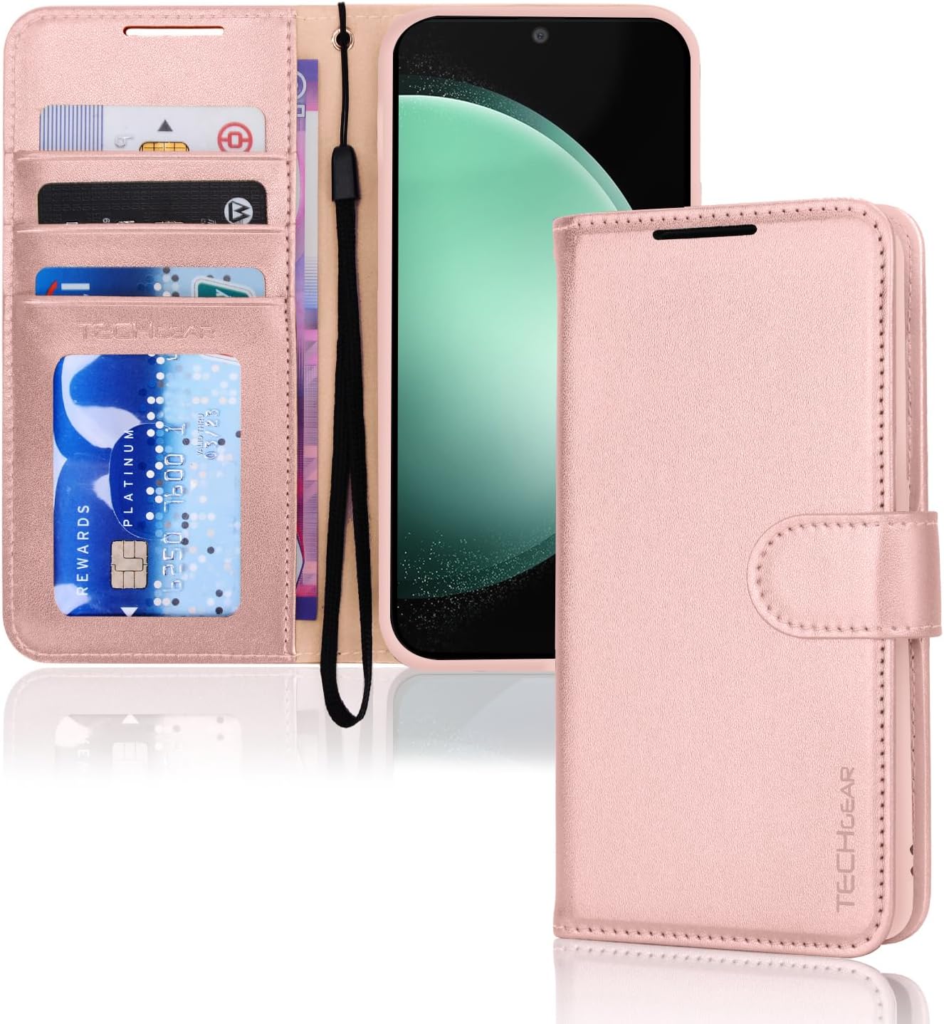 [Leather Wallet Case] Protective Cover with Cash & Card Holder, Stand and Wrist Strap For Samsung Galaxy S23 FE 5G