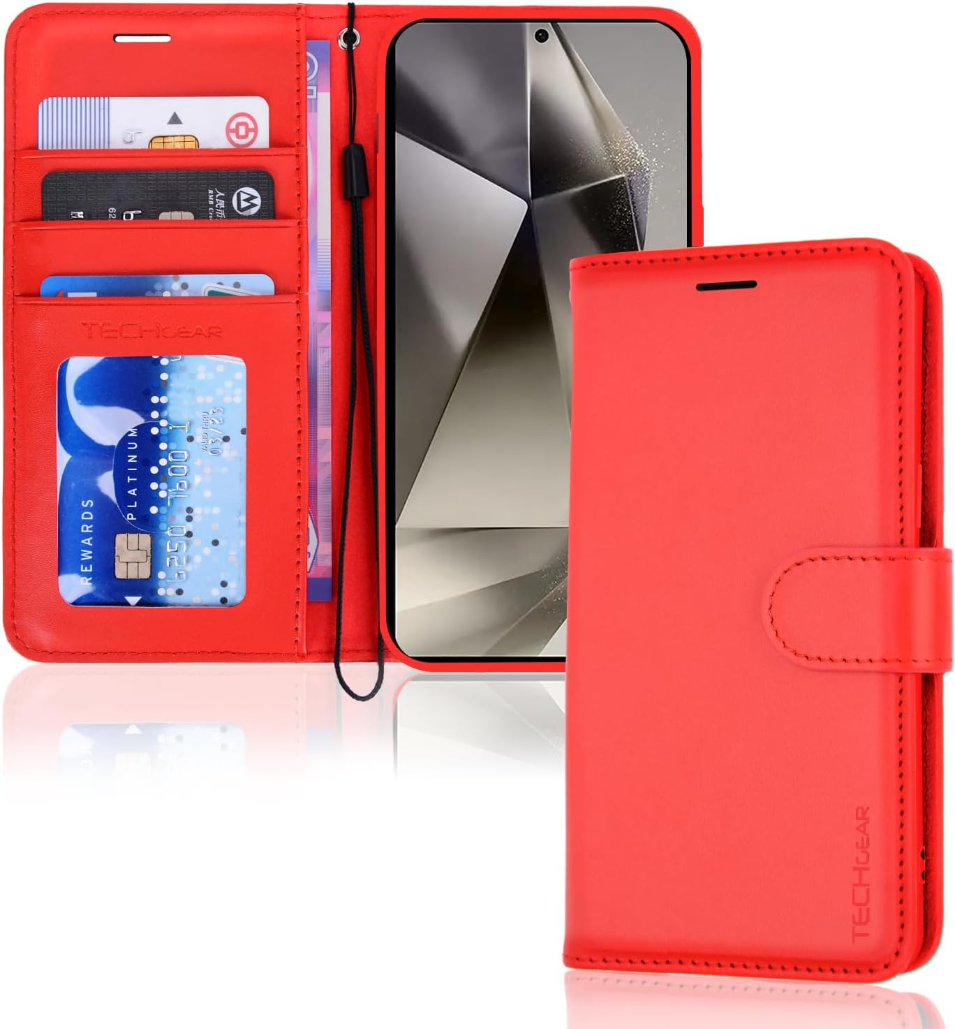 [Wallet Case] Protective Cover with Cash & Card Holder, Stand and Wrist Strap For Samsung Galaxy S24 Ultra
