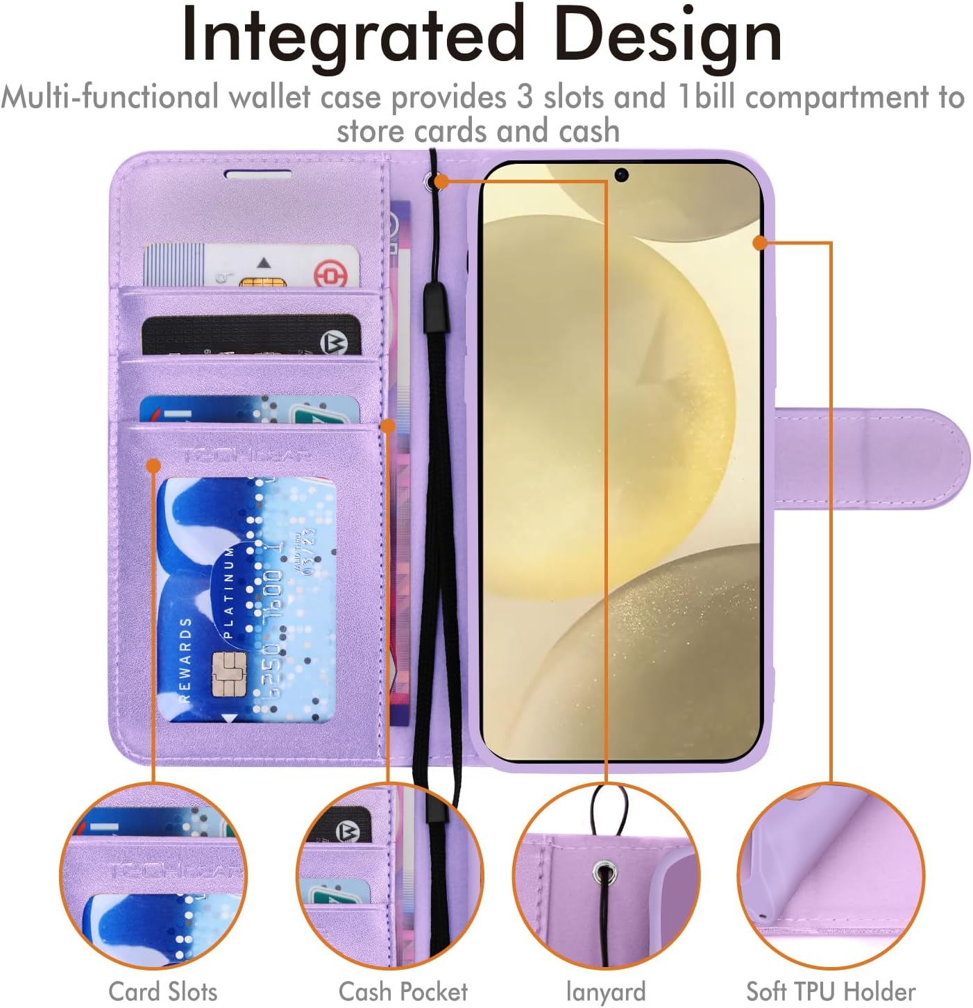 [Wallet Case] Protective Cover with Cash & Card Holder, Stand and Wrist Strap For Samsung Galaxy S24 Plus