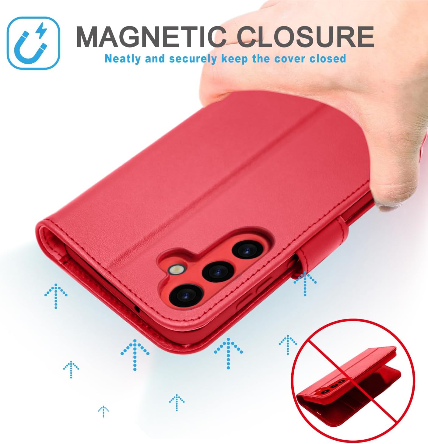 [Leather Wallet Case] Genuine Leather [RFID Blocking] Magnetic Flip Case with Card & Slots and Stand For Samsung Galaxy S24 5G