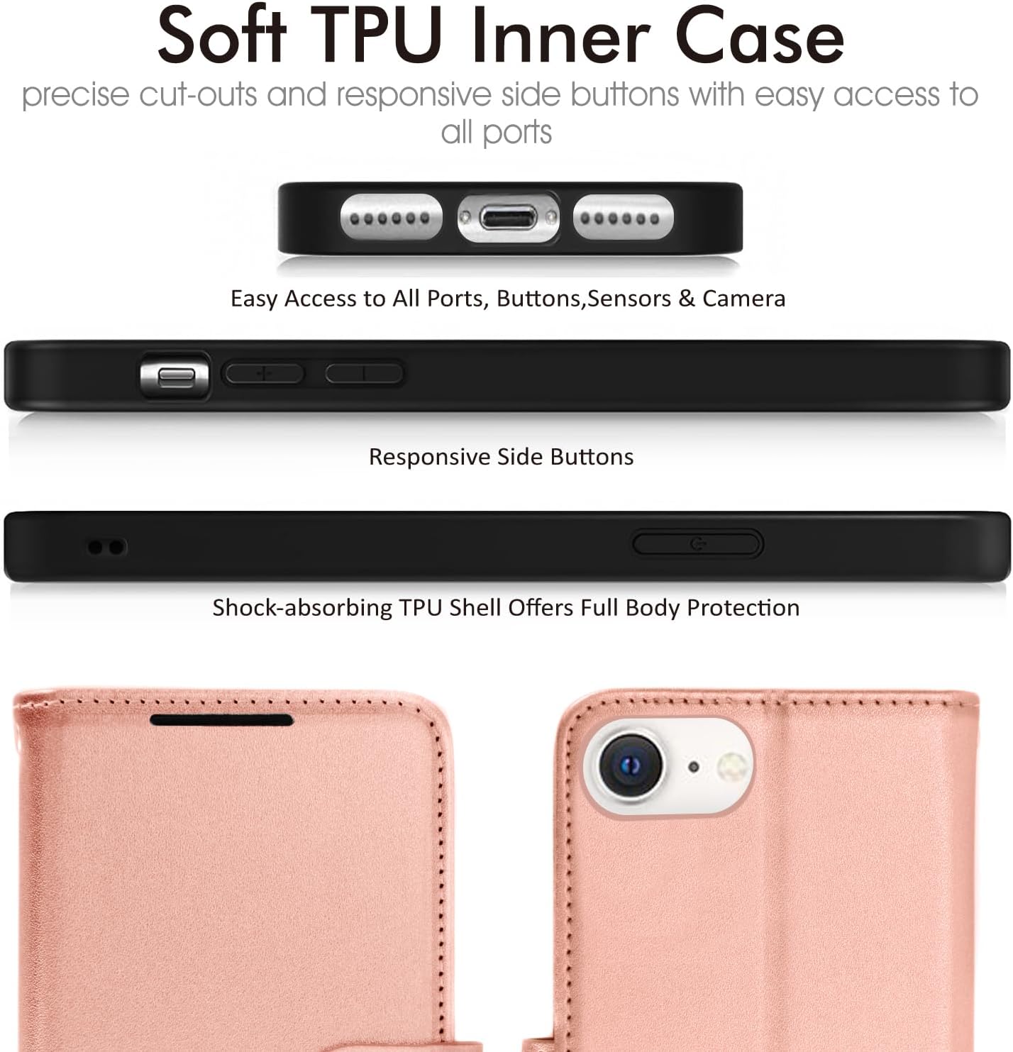 [Wallet Case] Protective Cover with Cash & Card Holder, Stand and Wrist Strap For Apple iPhone SE 3 / SE 2 / iPhone 8 7 6 6s 4.7"