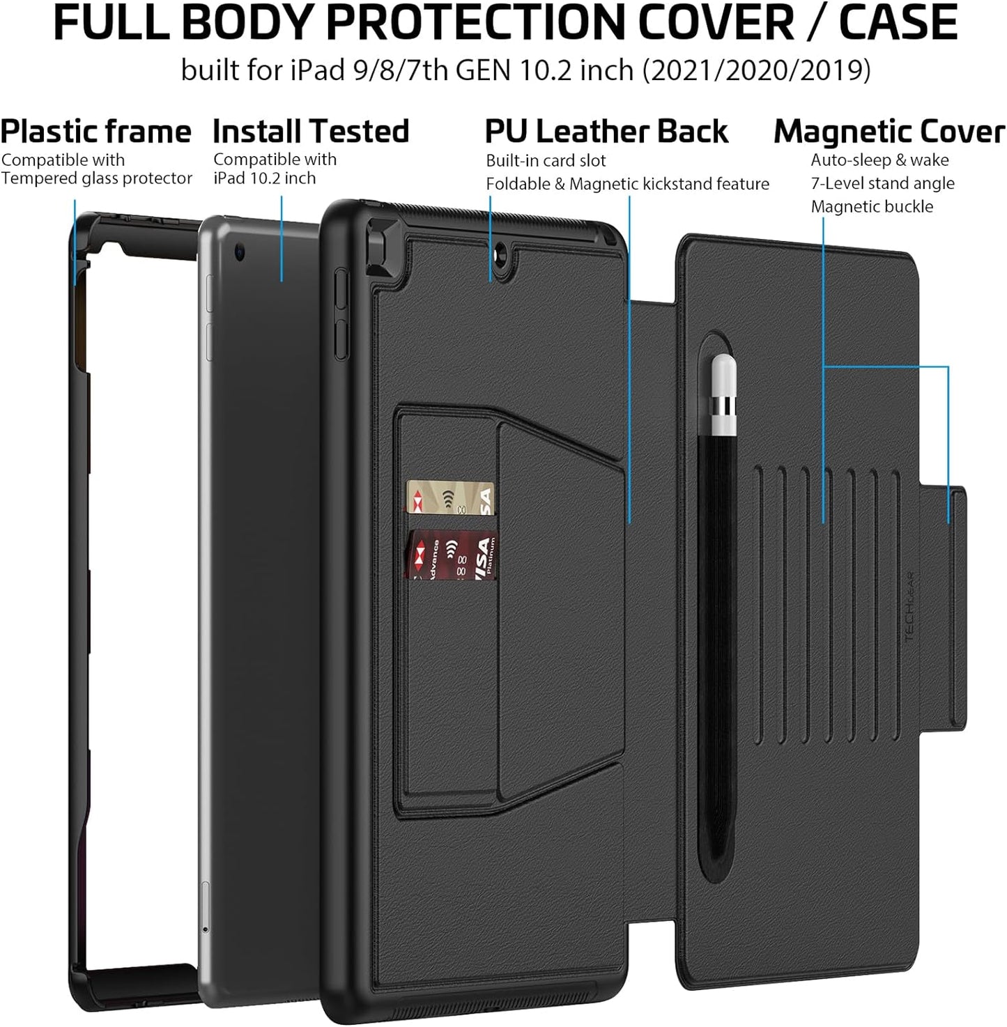 [Enduro Case] Tough Strong Magnetic & Flip Case [Auto Sleep/Wake] Cover with Multi-Angle Stand & Card Slot For Apple iPad 10.2" 2021-2019 9th-7th Gen