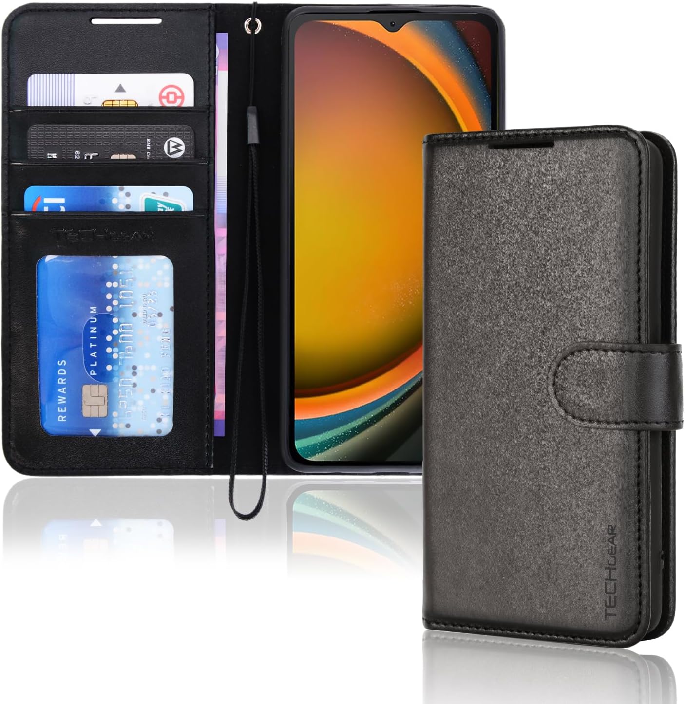 [Leather Wallet Case] Protective Cover with Cash & Card Holder, Stand and Wrist Strap For Samsung XCover 7 5G