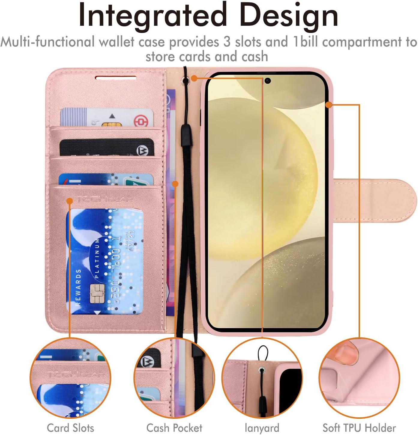 [Wallet Case] Protective Cover with Cash & Card Holder, Stand and Wrist Strap For Samsung Galaxy S24 Plus