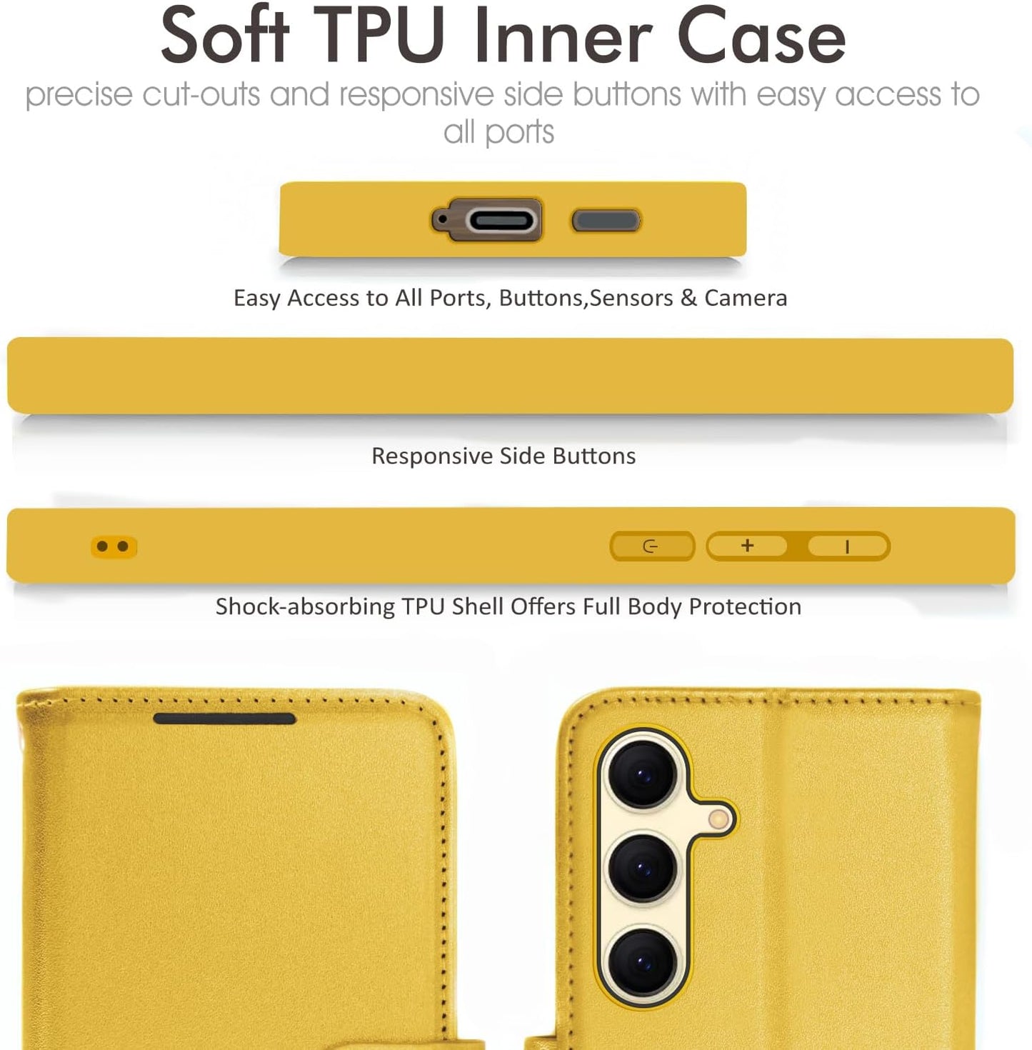 [Wallet Case] Protective Cover with Cash & Card Holder, Stand and Wrist Strap For Samsung Galaxy S24 Plus